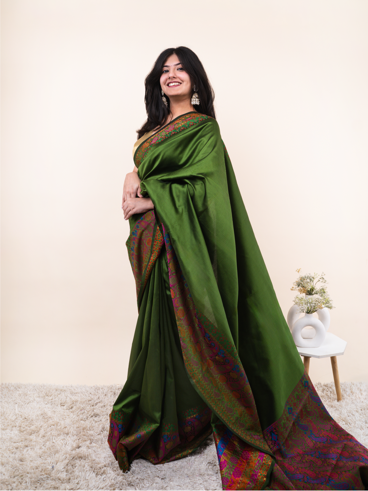 Olive Zari Bloom Silk Saree