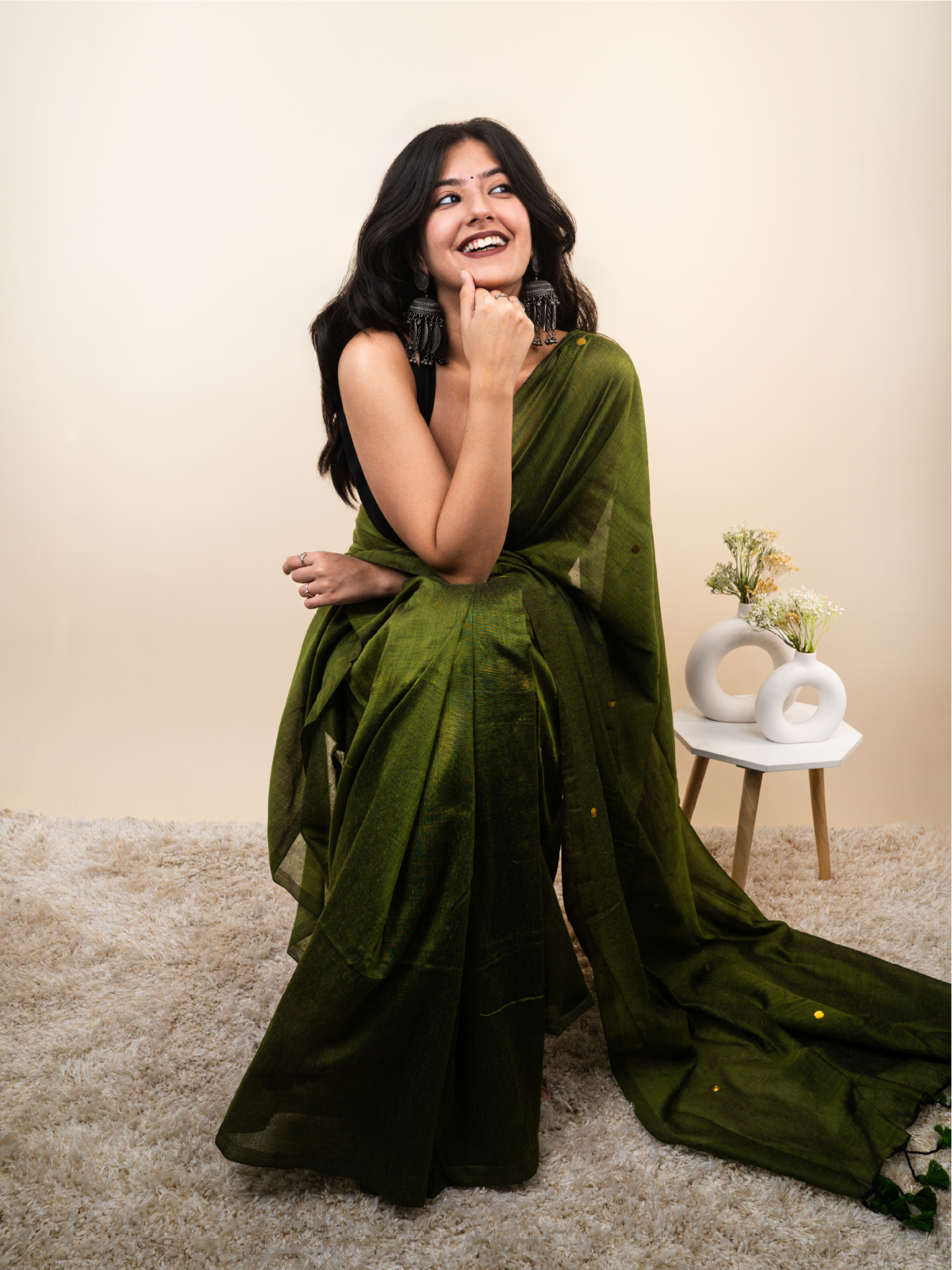 Olive Cotton Saree