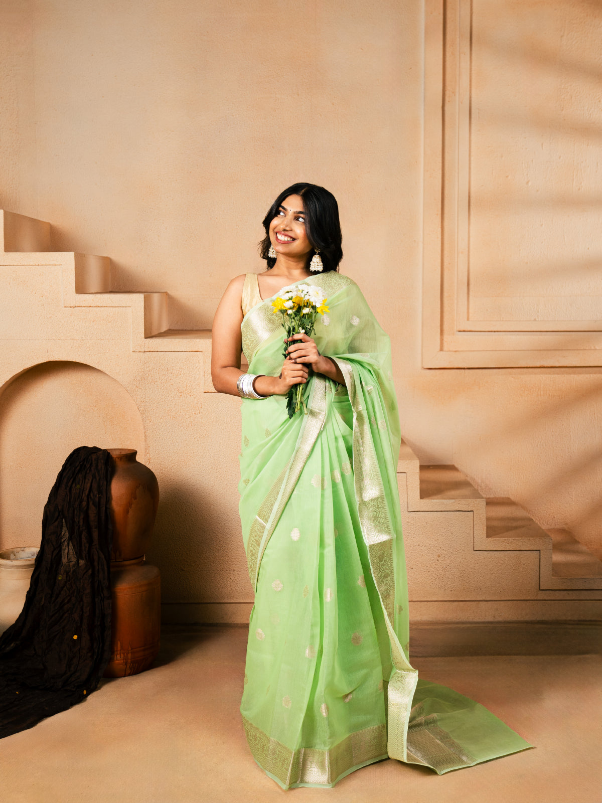 Cloud Blossom Cotton Silk Banarasi Saree
