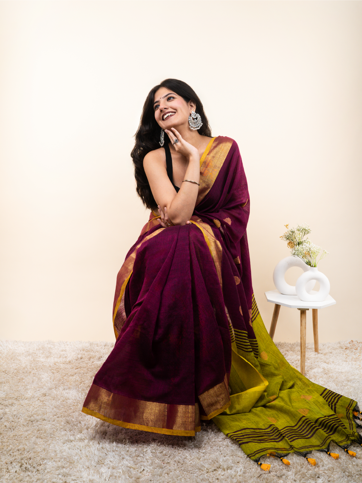 Bindu Lahar Linen Saree
