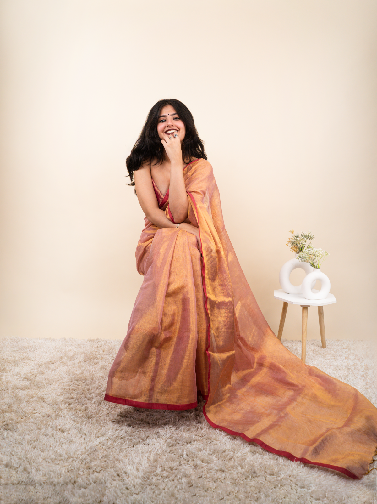 Peach Love Cotton Tissue Saree