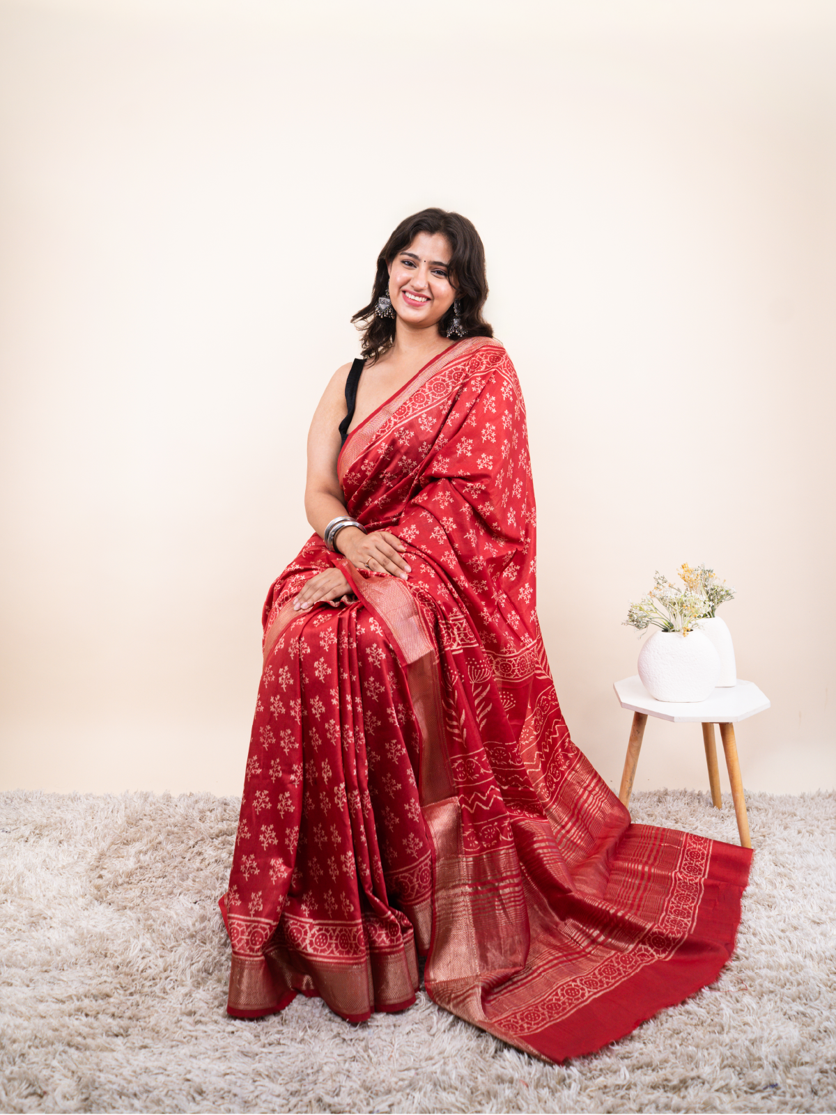 Classic Red Maheshwari Cotton Silk Saree