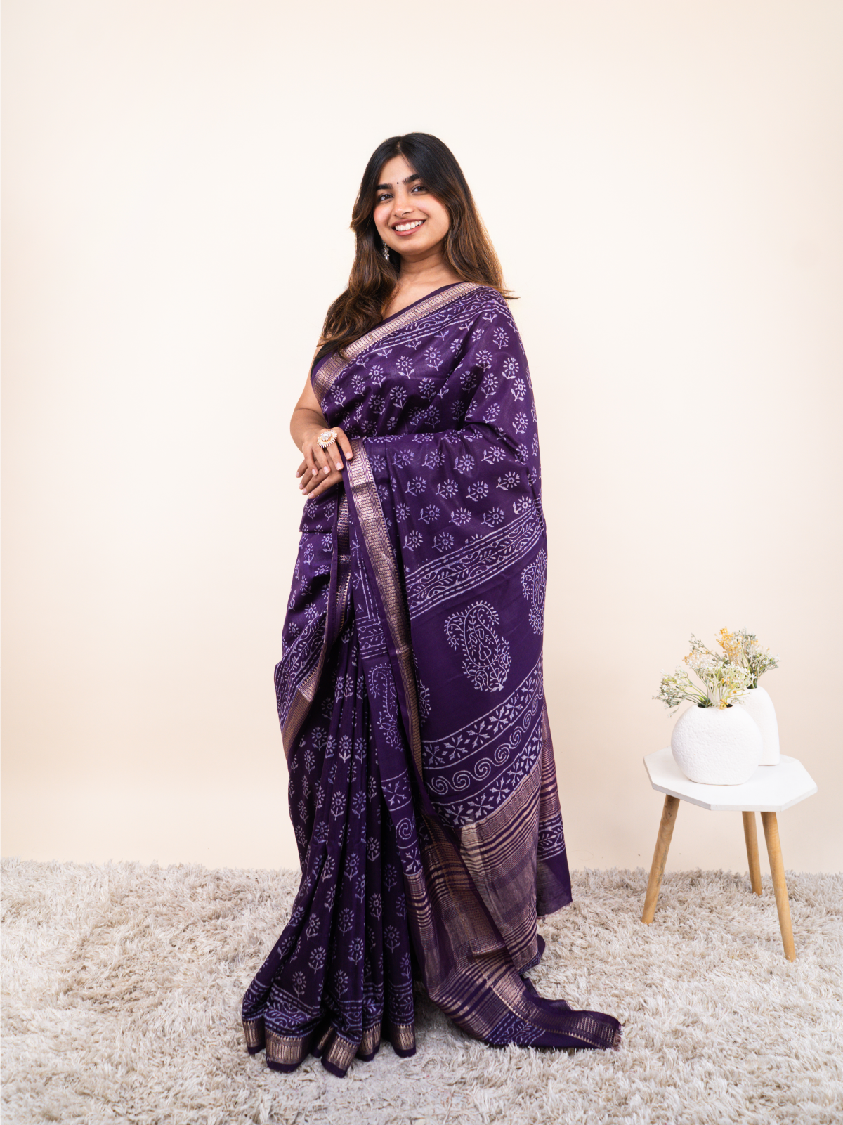 Navy Rekha Maheshwari Cotton Silk Saree