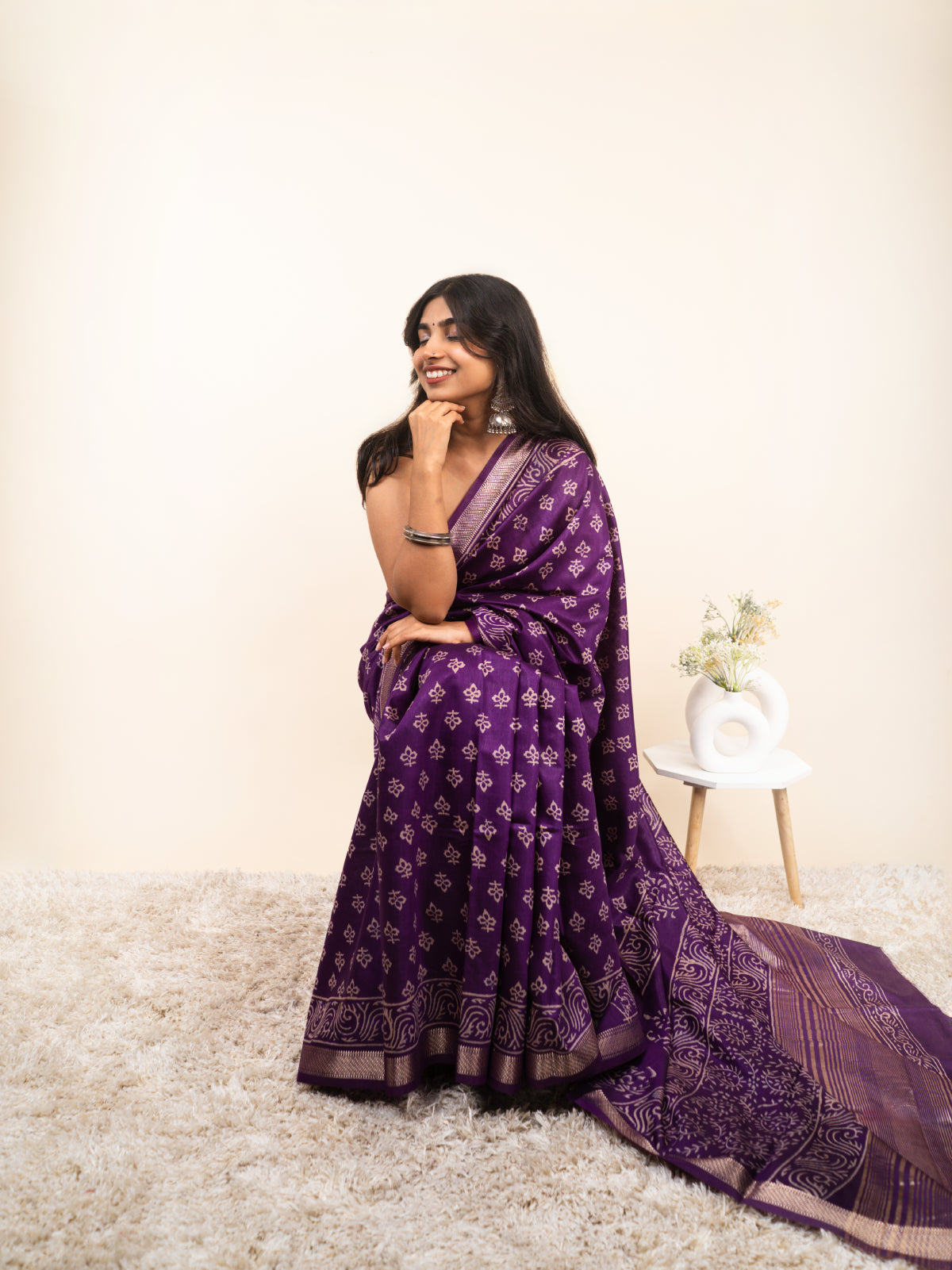 Grape Loom Maheshwari Cotton Silk Saree