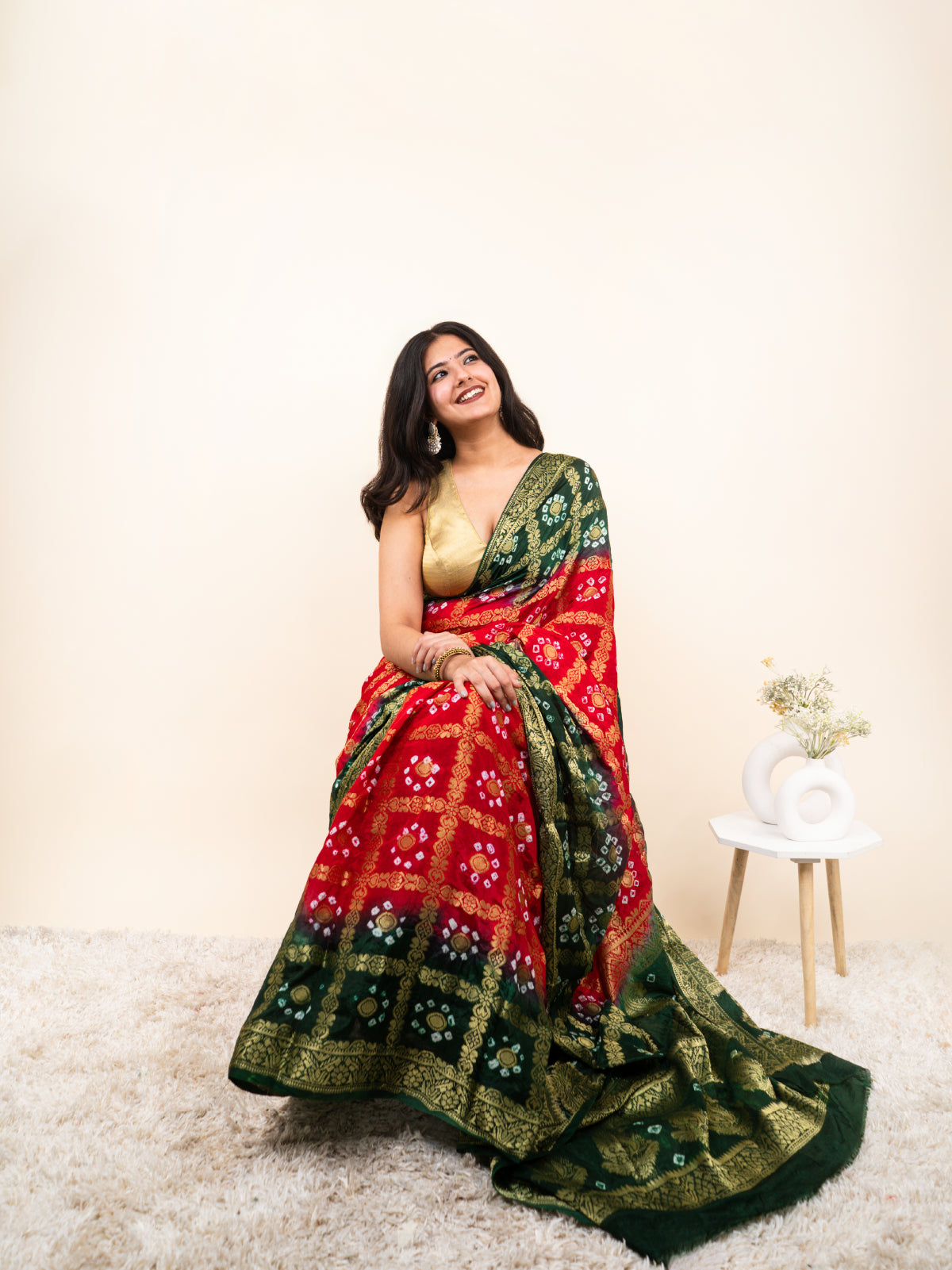 Gulhari Bandhani Cotton Silk Saree