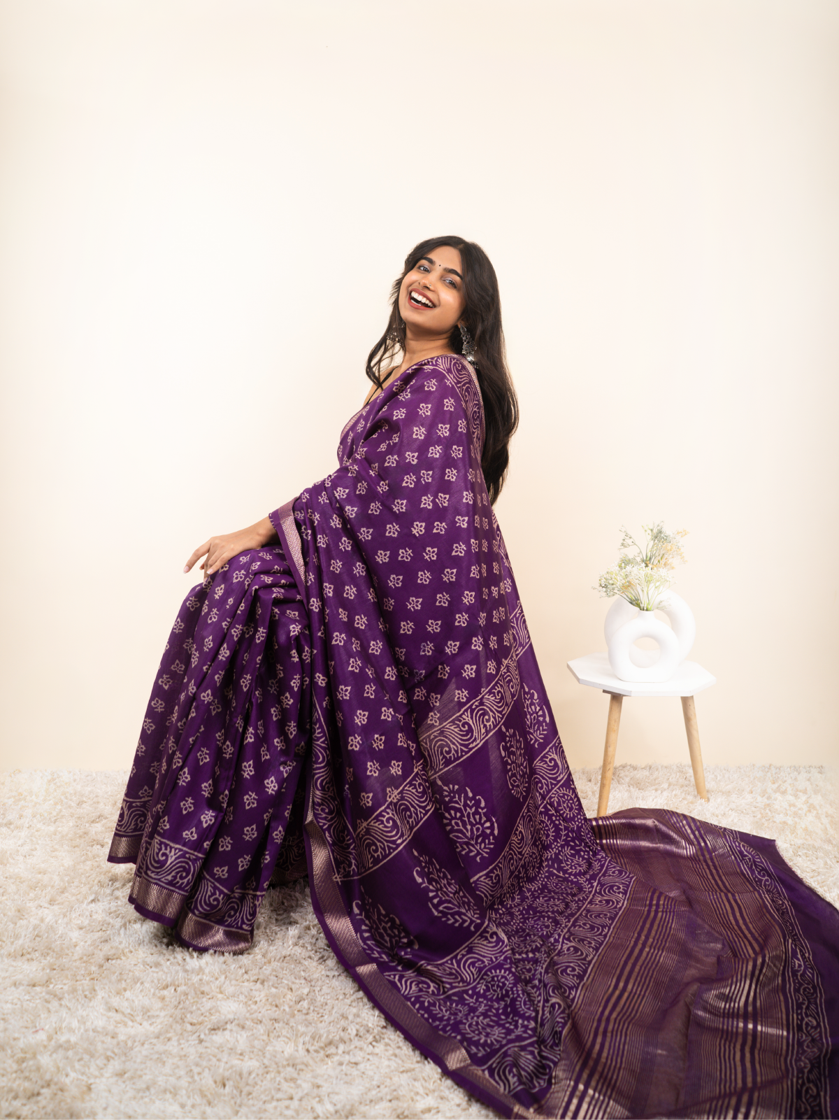 Grape Loom Maheshwari Cotton Silk Saree