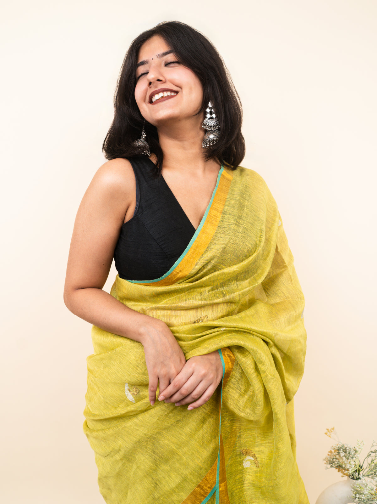 Lightwoven Linen Tissue Saree