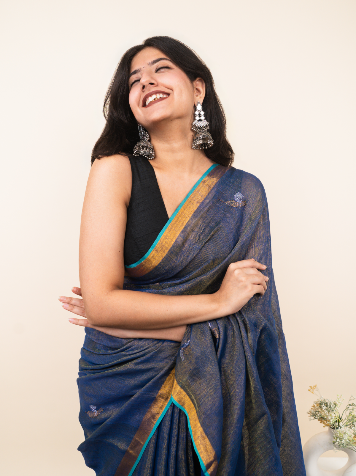 Blue Mist Linen Tissue Saree