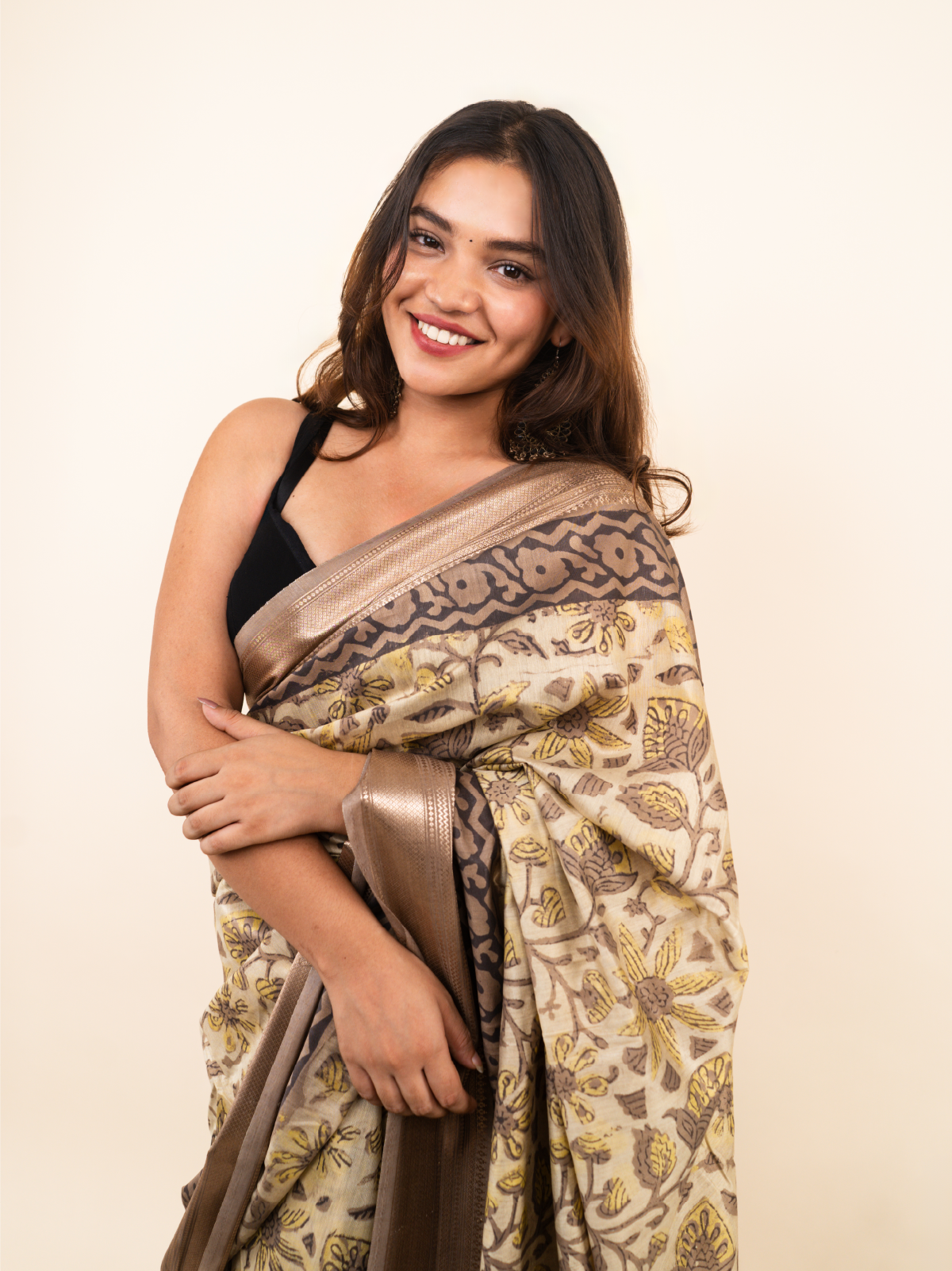 Golden Wave Maheshwari Cotton Silk Saree