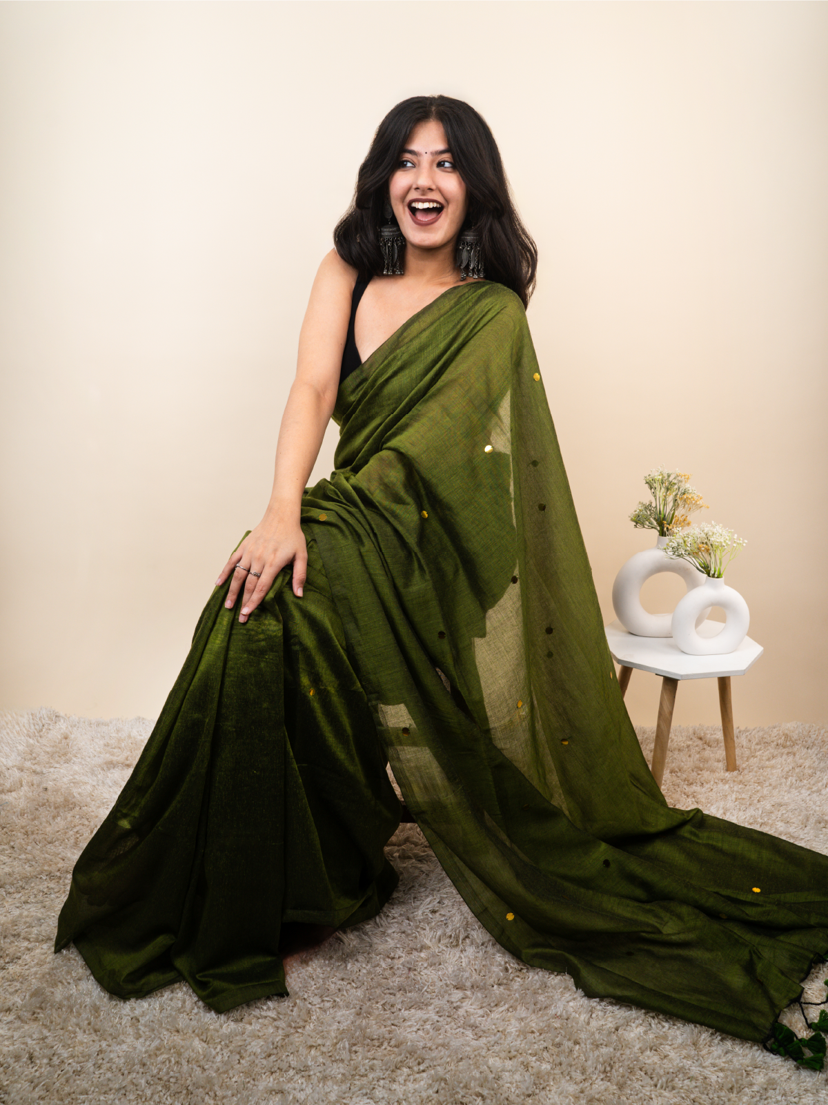Olive Cotton Saree
