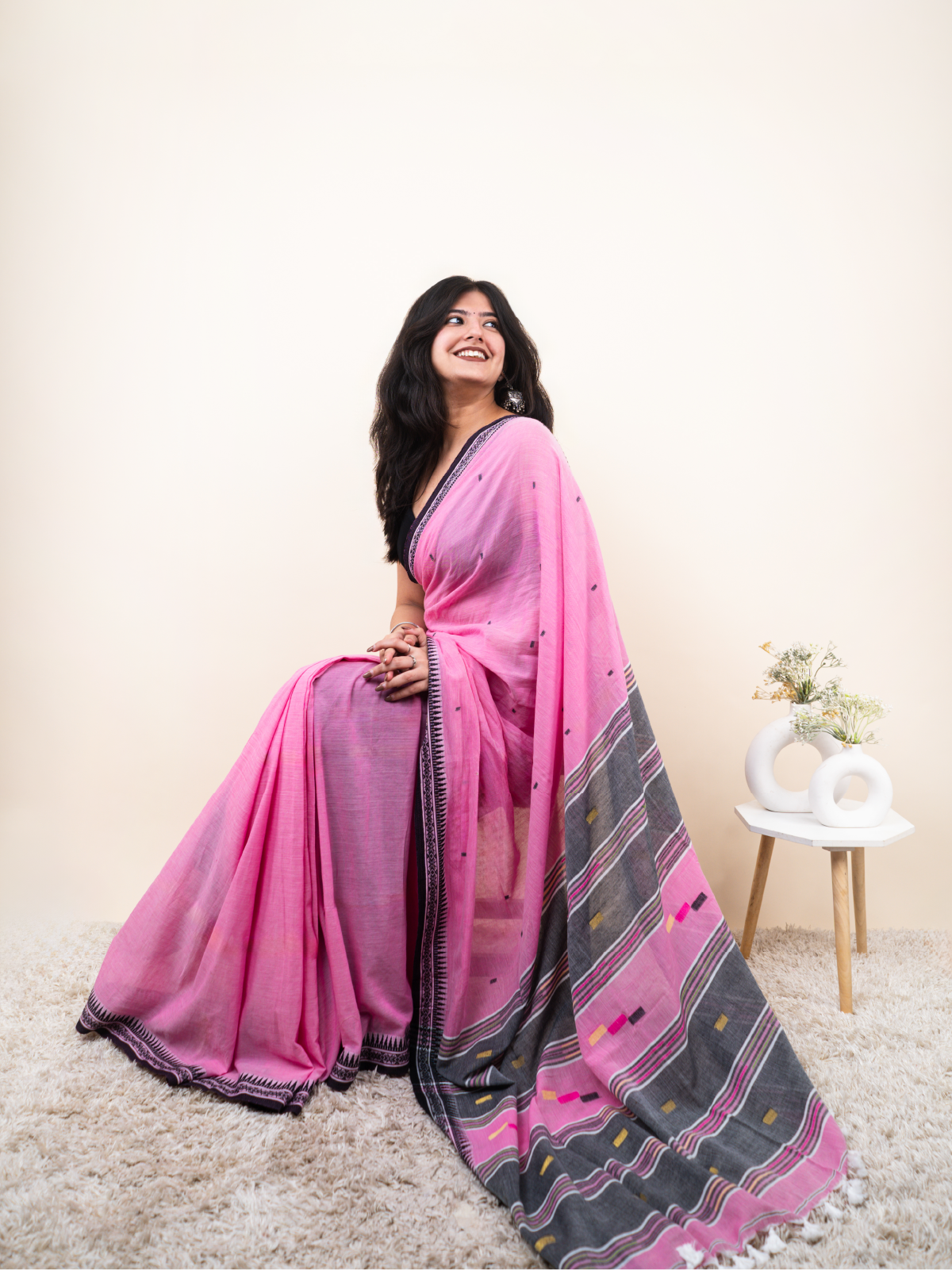 Rose Tana Mulmul Saree