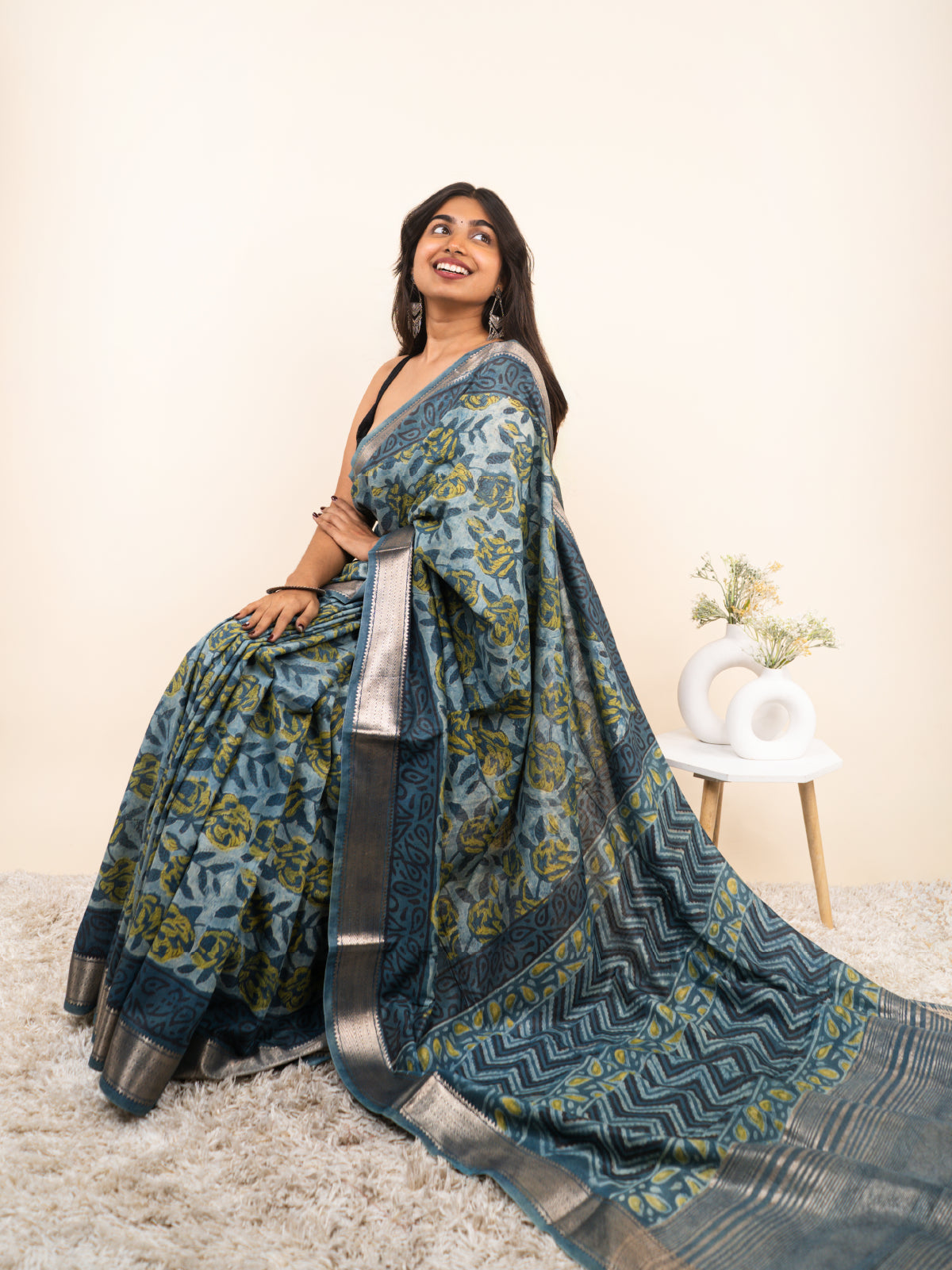 Evening Breeze Maheshwari Cotton Silk Saree