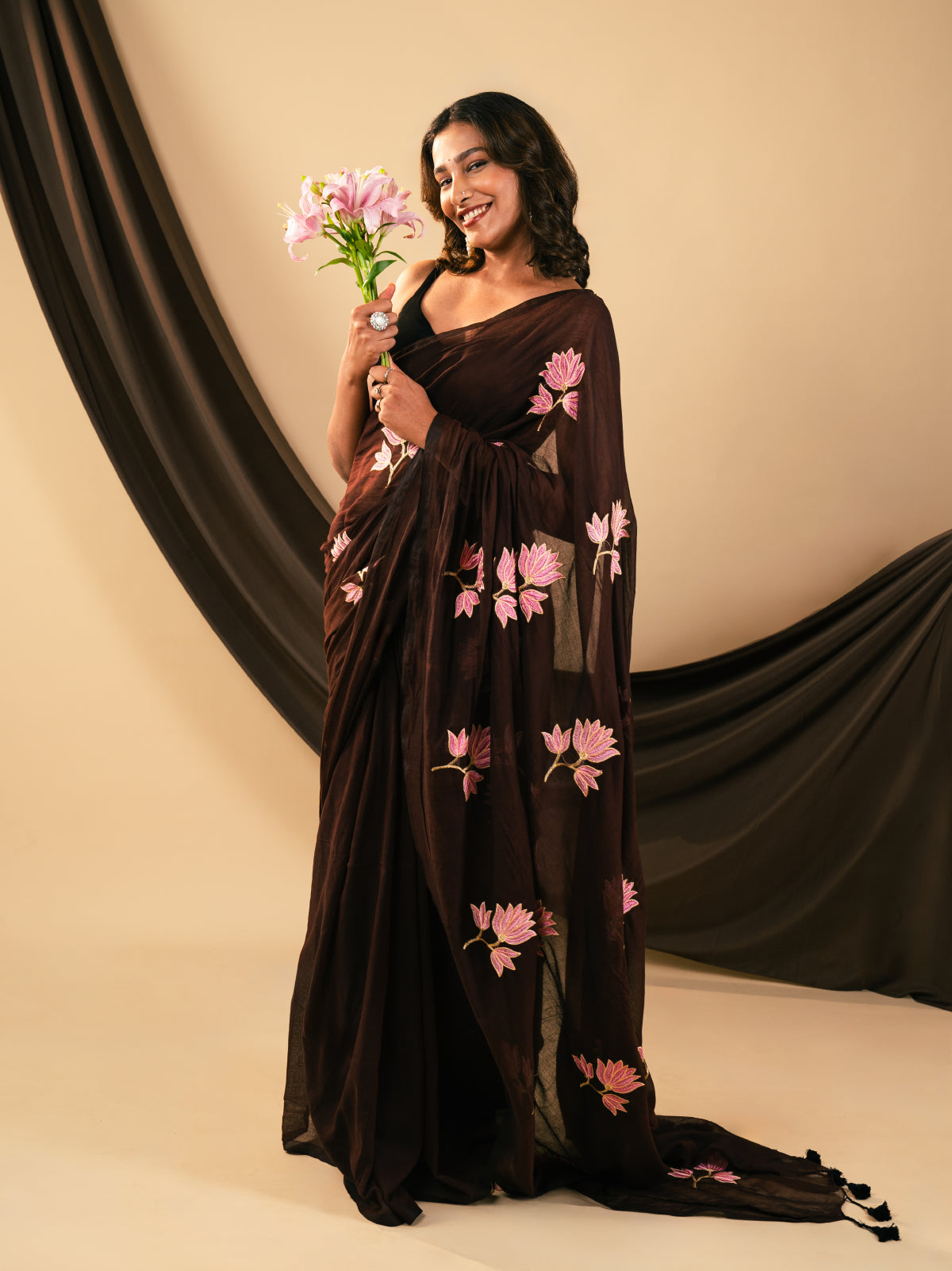 Rustic Brown Mulmul Saree