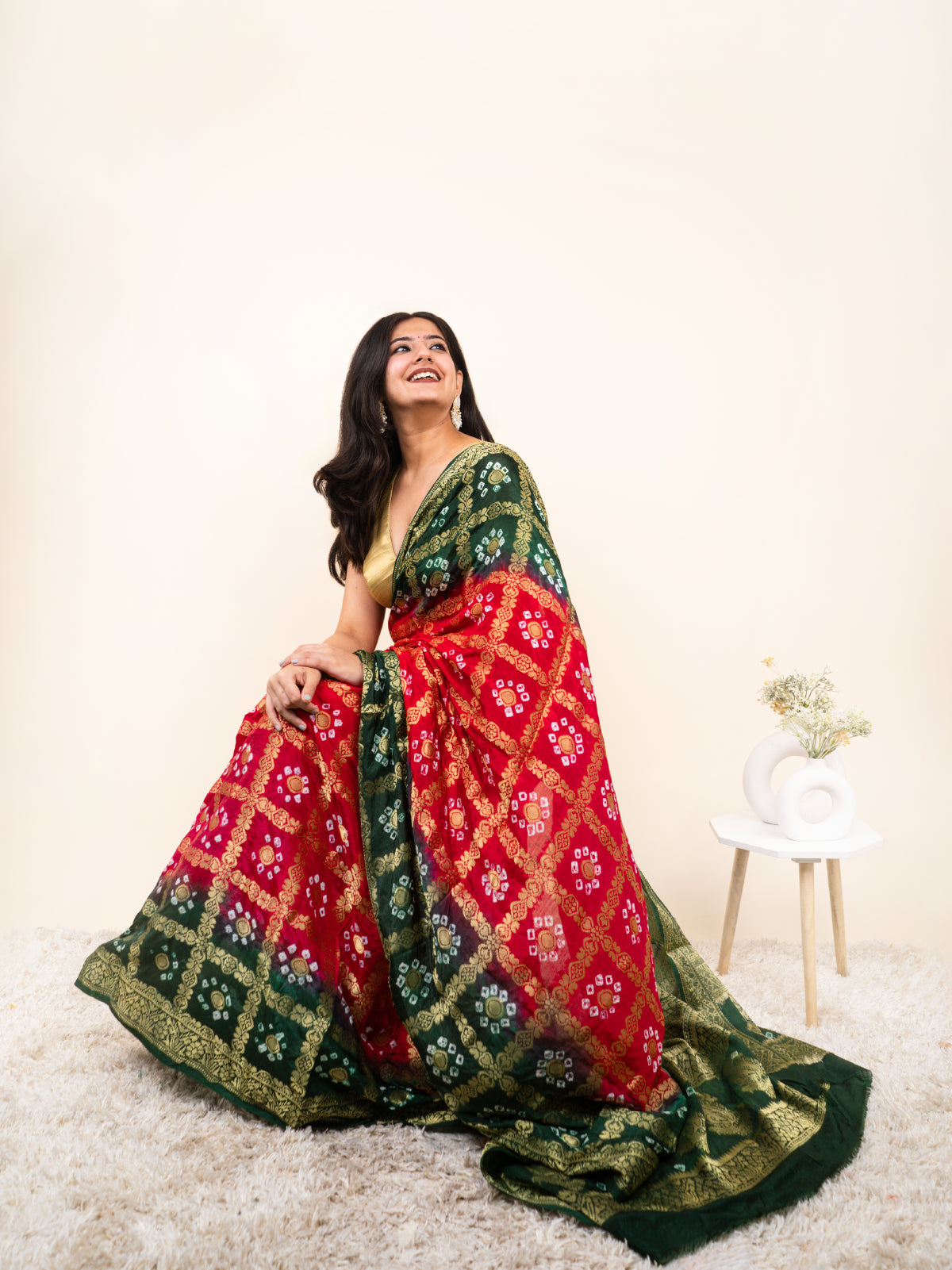 Gulhari Bandhani Cotton Silk Saree
