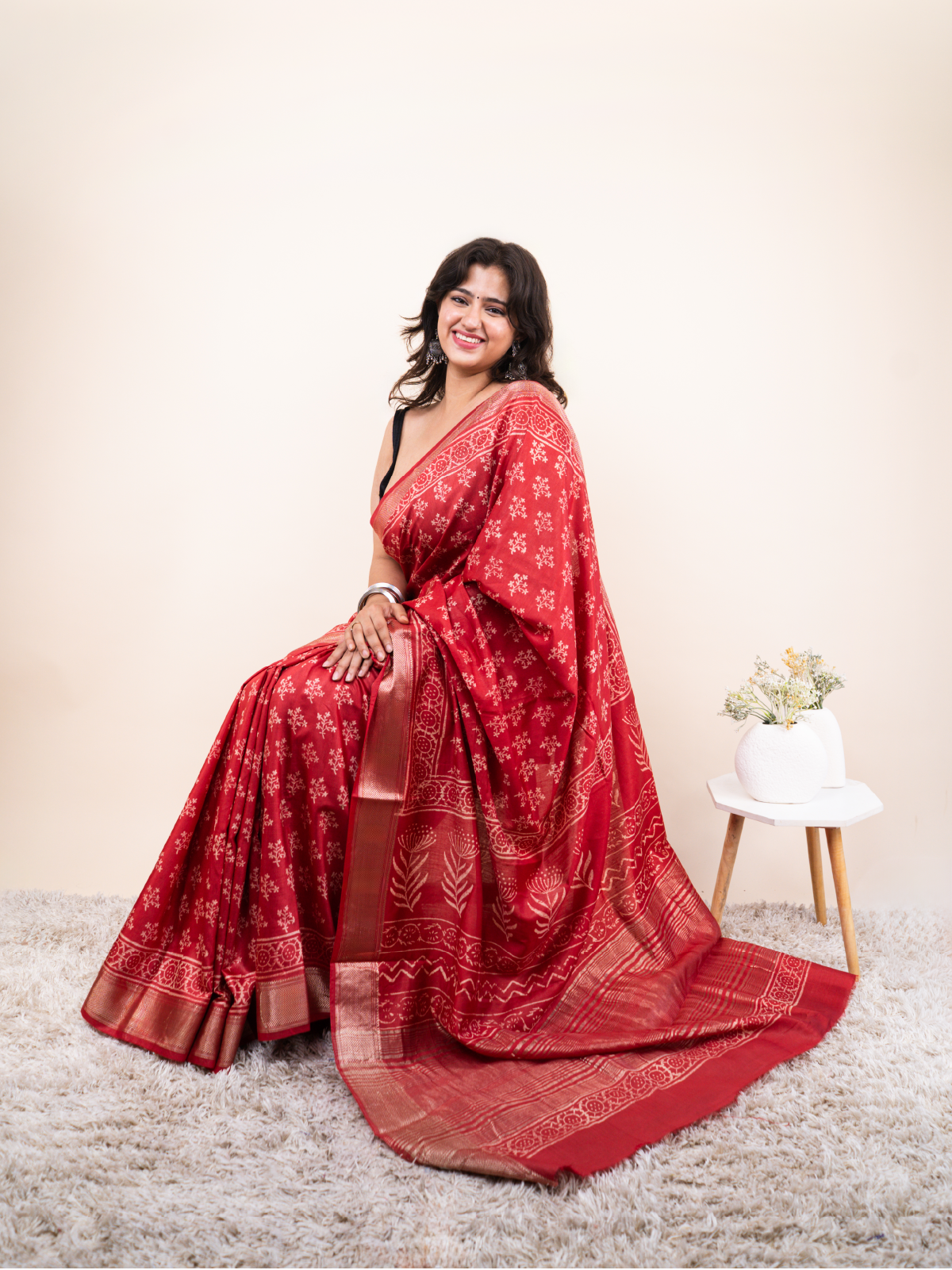 Classic Red Maheshwari Cotton Silk Saree