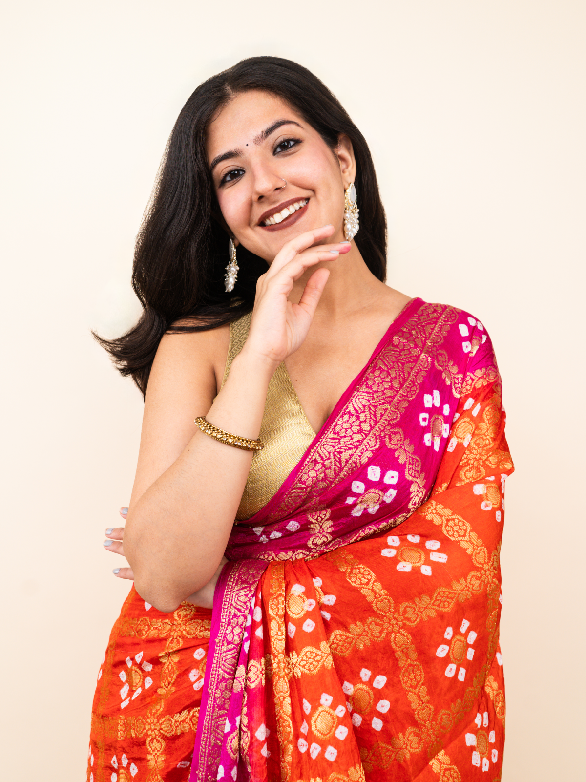 Rangmor Bandhani Cotton Silk Saree