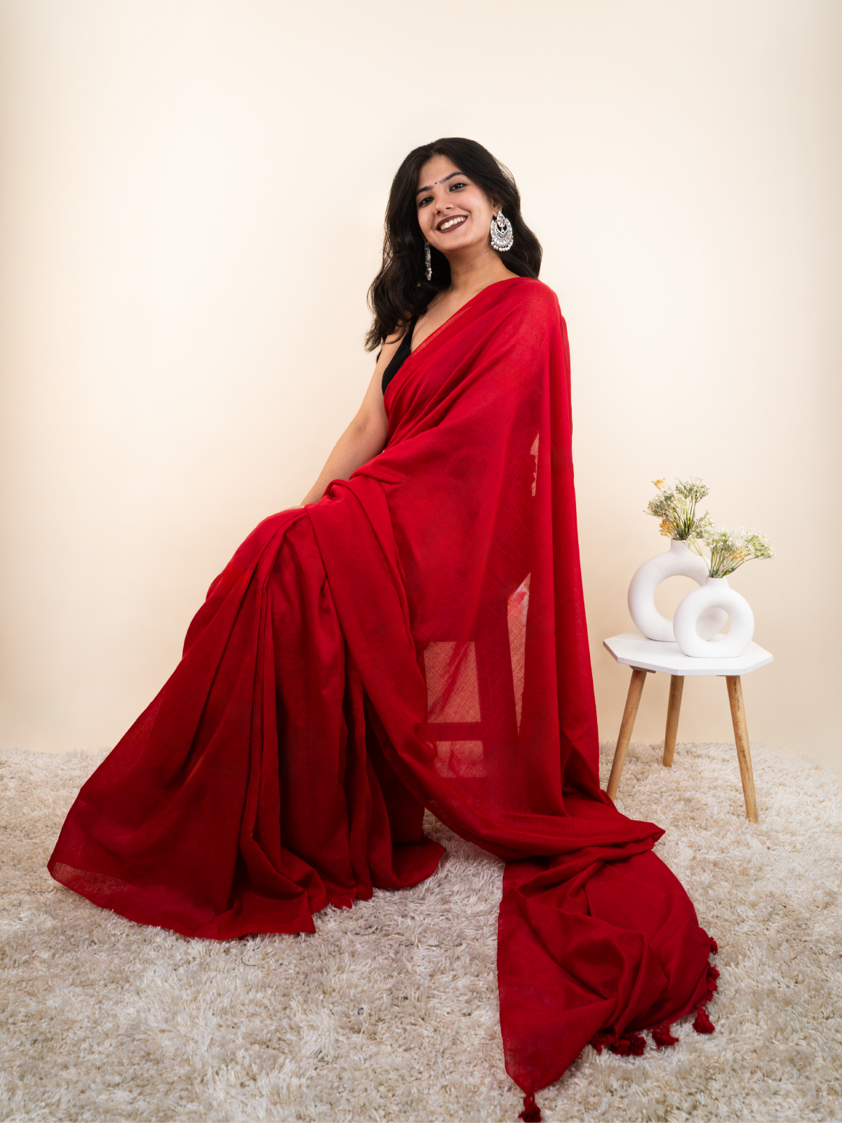 Wine Red Cotton Saree
