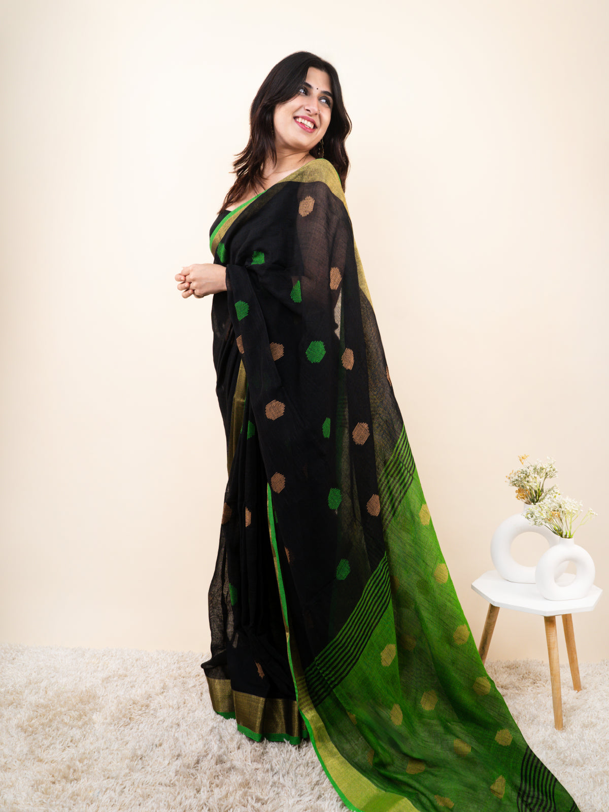 Polka Phool Linen Saree