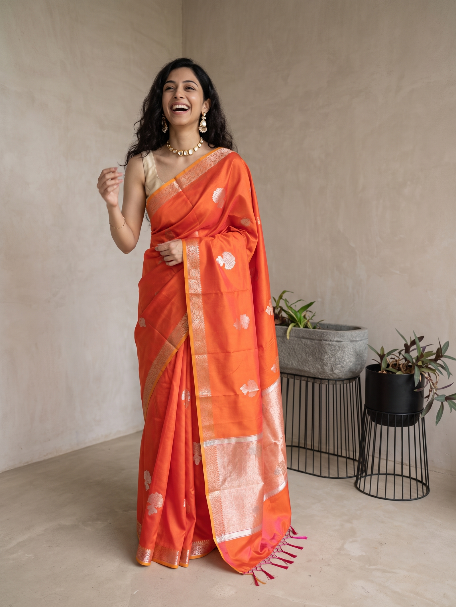 Kashish Orange Silk Banarasi Saree