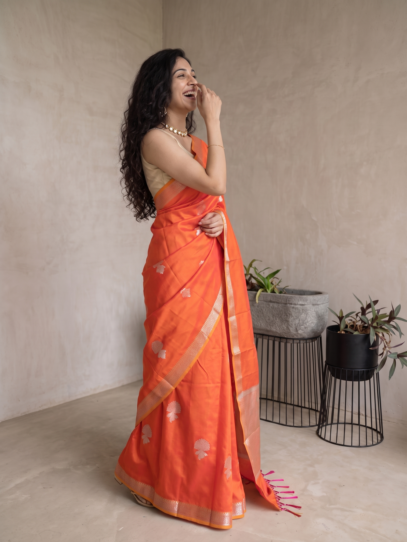 Kashish Orange Silk Banarasi Saree