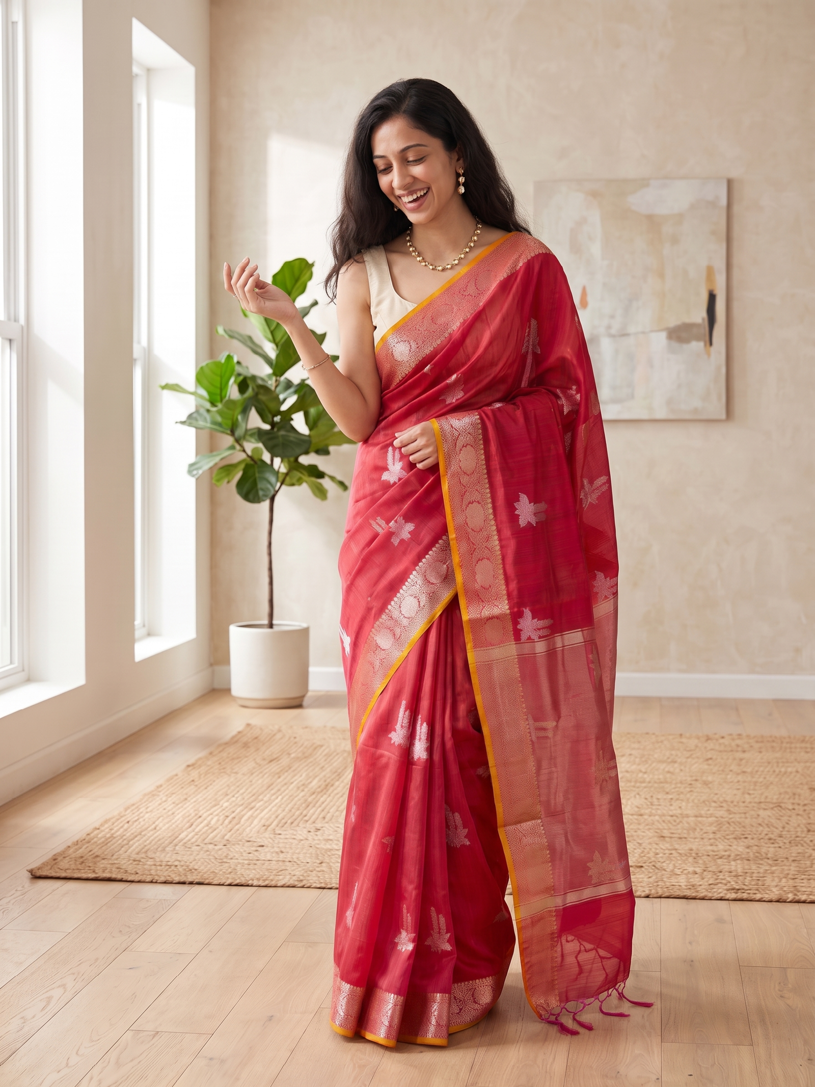 Kesarika Tussar Silk Banarasi Saree