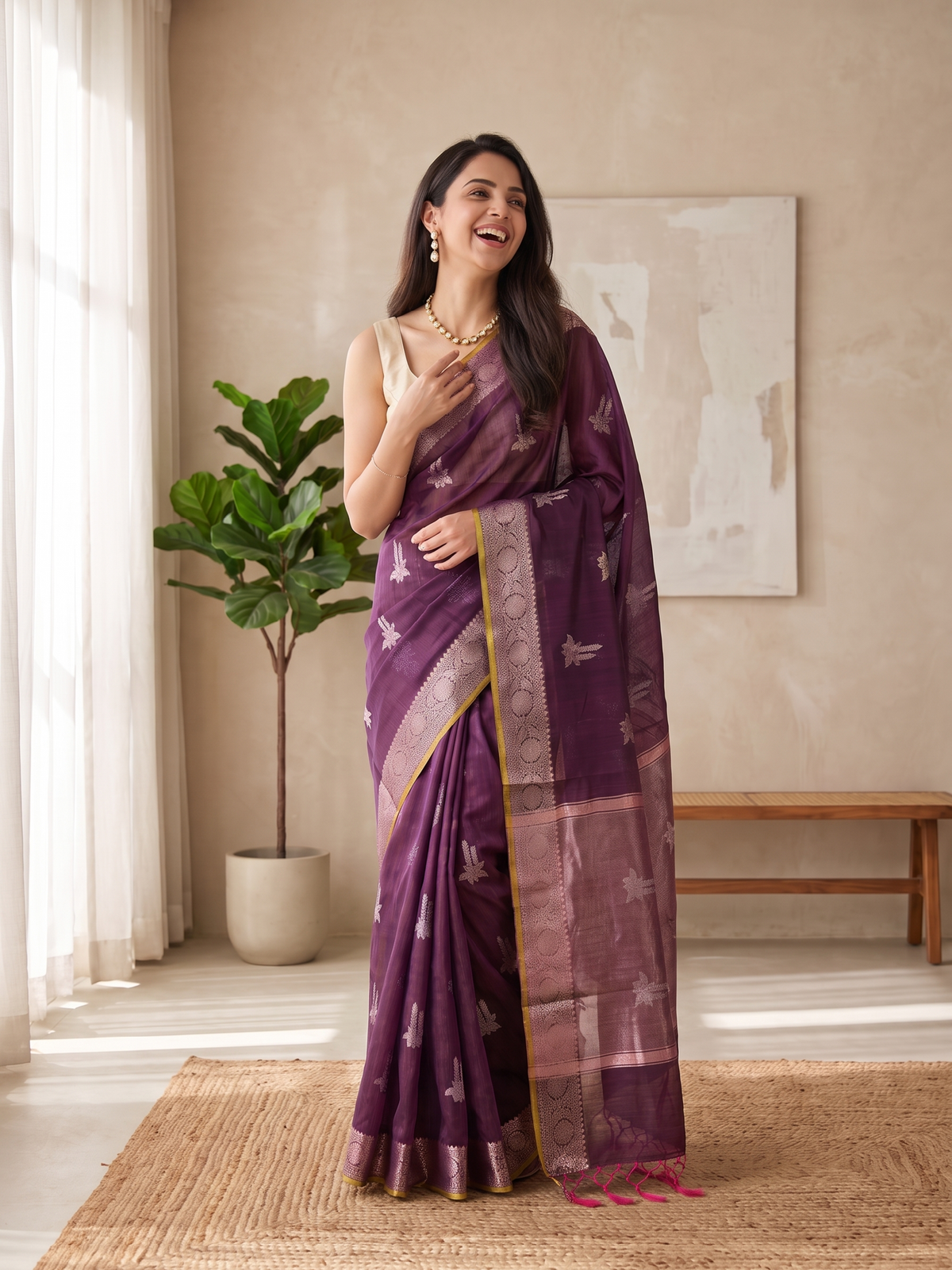 Gulabi Shaam Tussar Silk Banarasi Saree