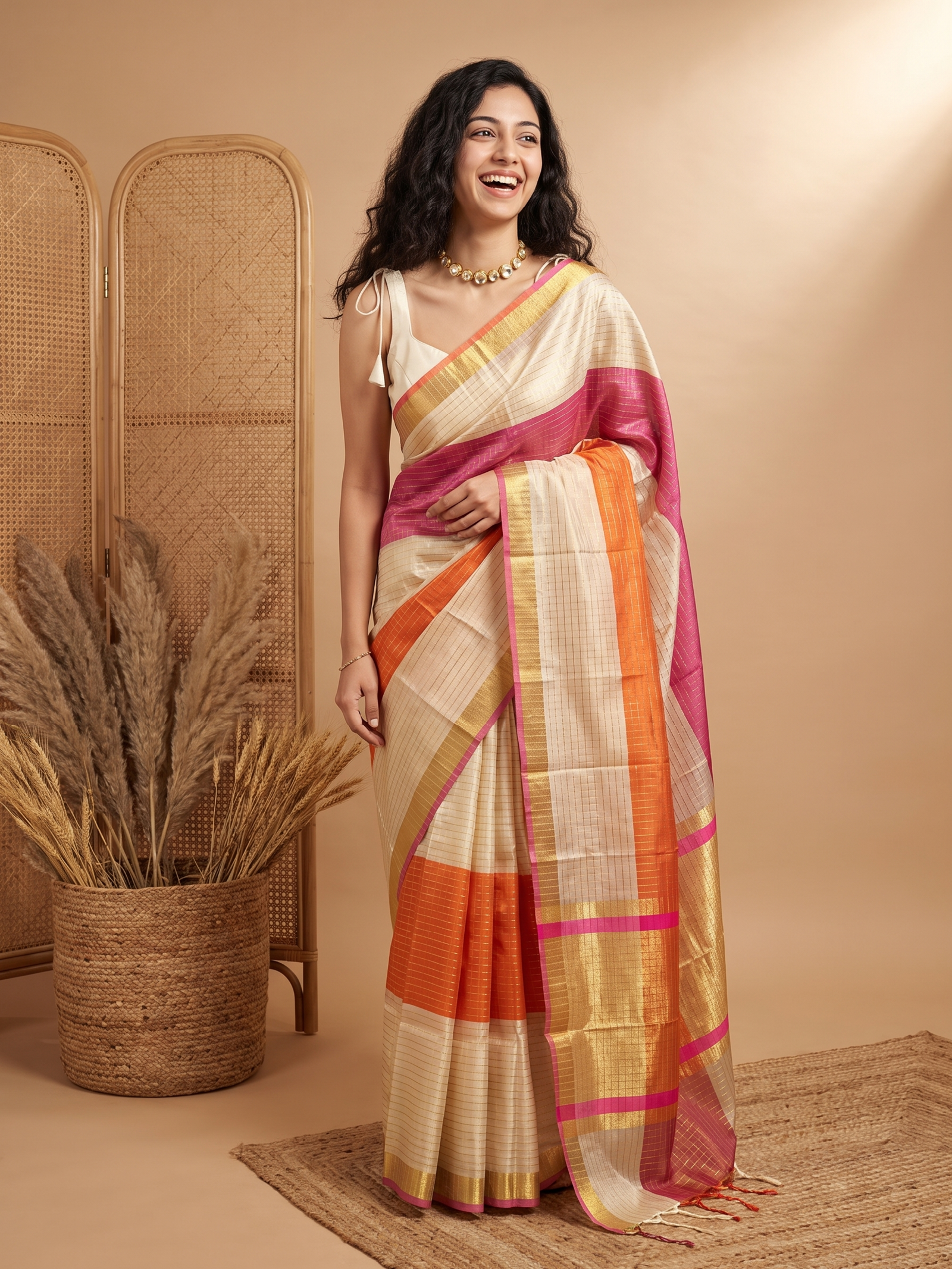 Kanak Jaal Banarasi Silk Checks Saree