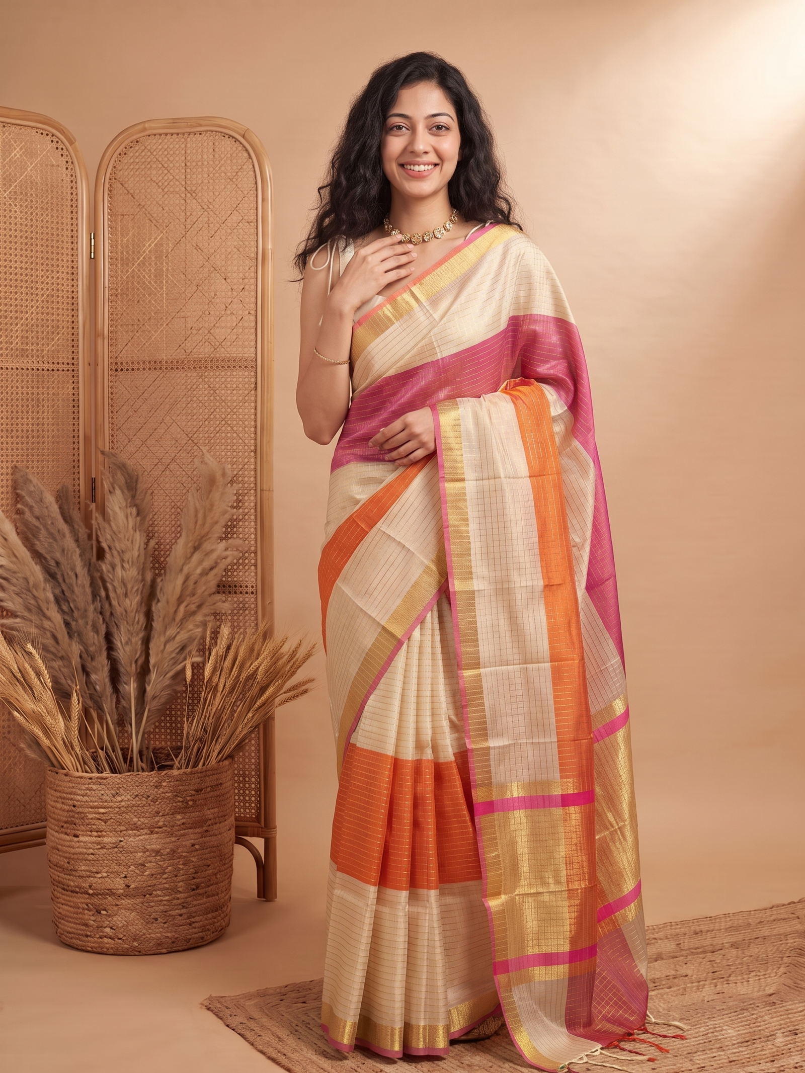 Kanak Jaal Banarasi Silk Checks Saree