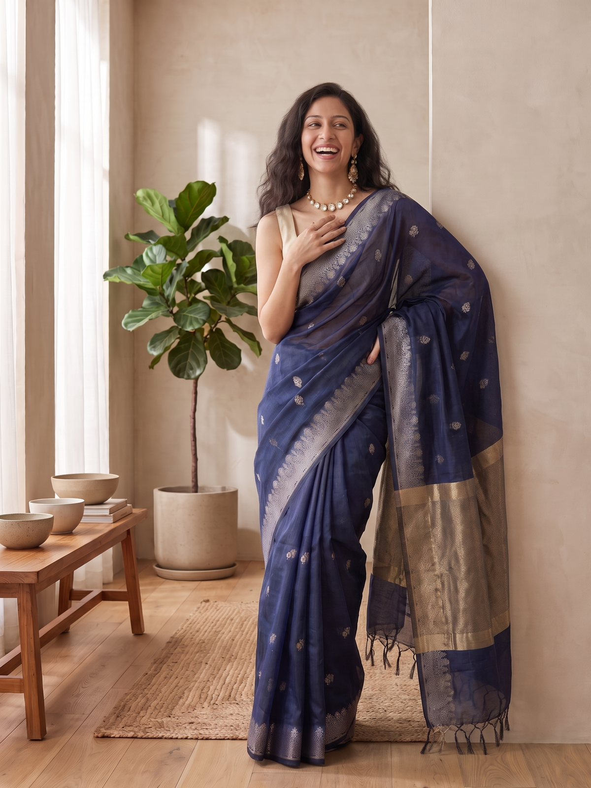 Neel Sitara Banarasi Cotton Saree