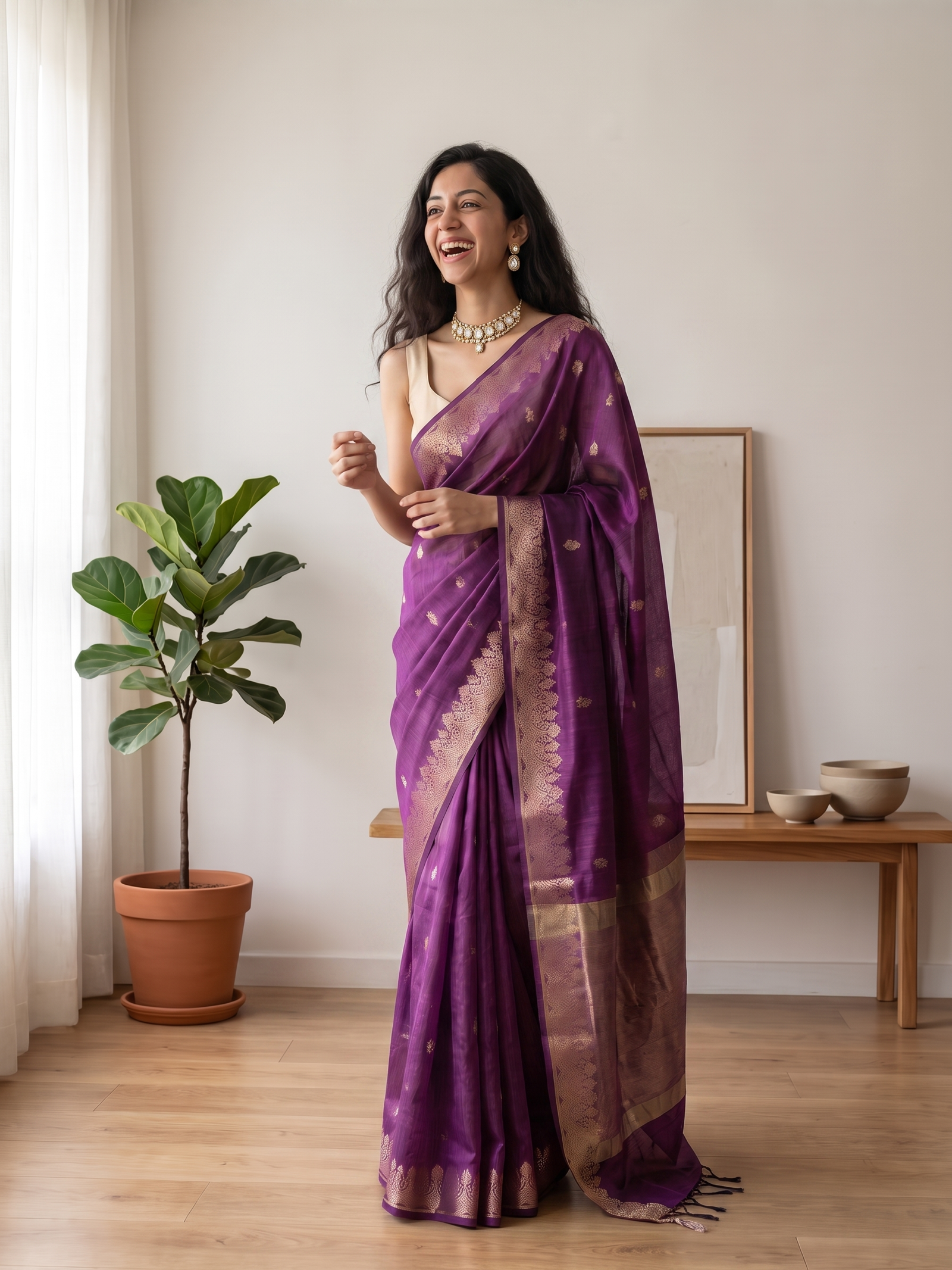 Jamuni Gulab Banarasi Cotton Saree