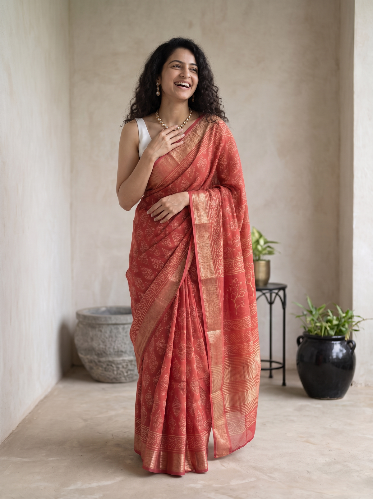 Red Queen Maheshwari Cotton Silk Saree