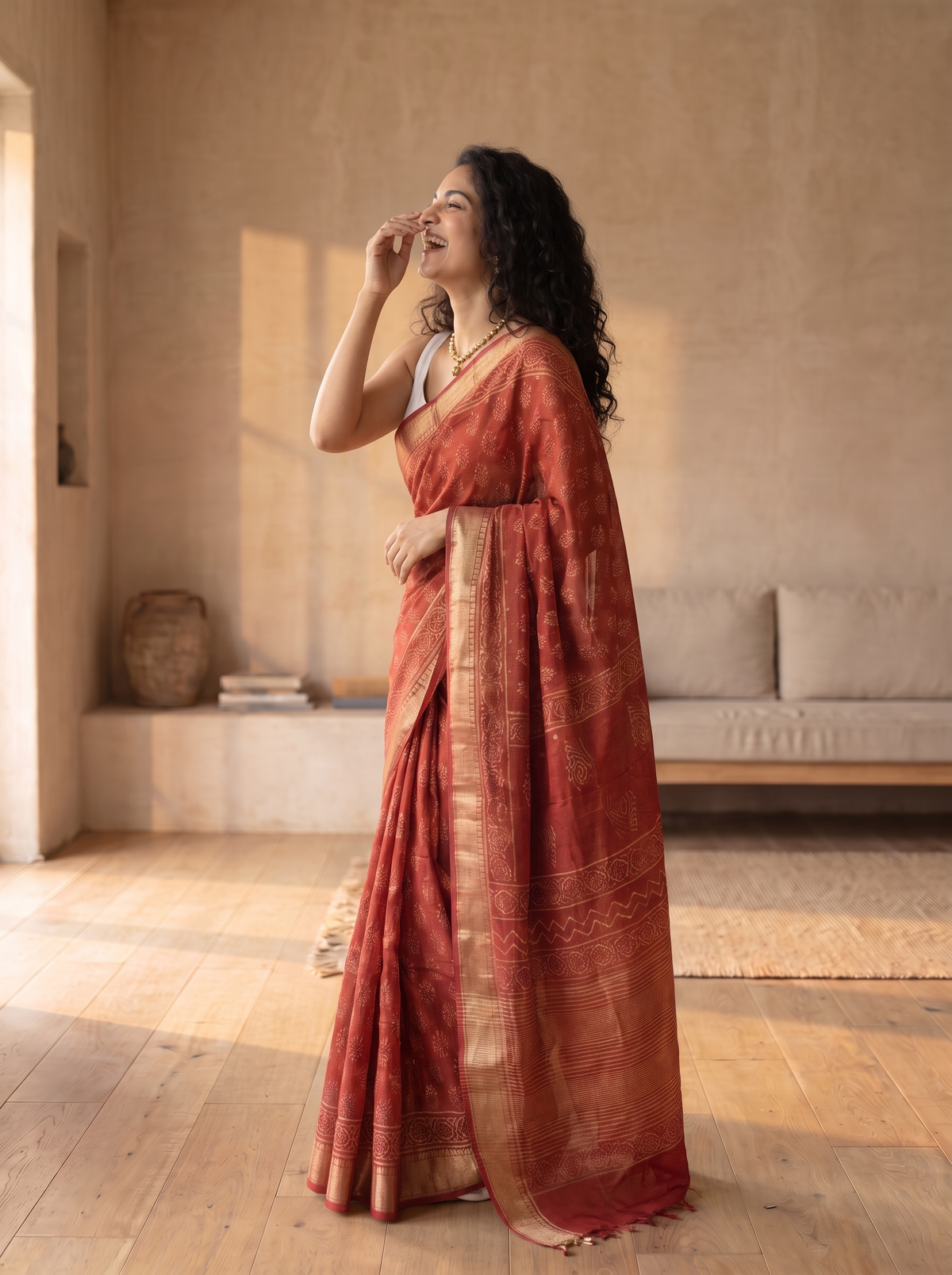 Red Blossom Maheshwari Cotton Silk Saree