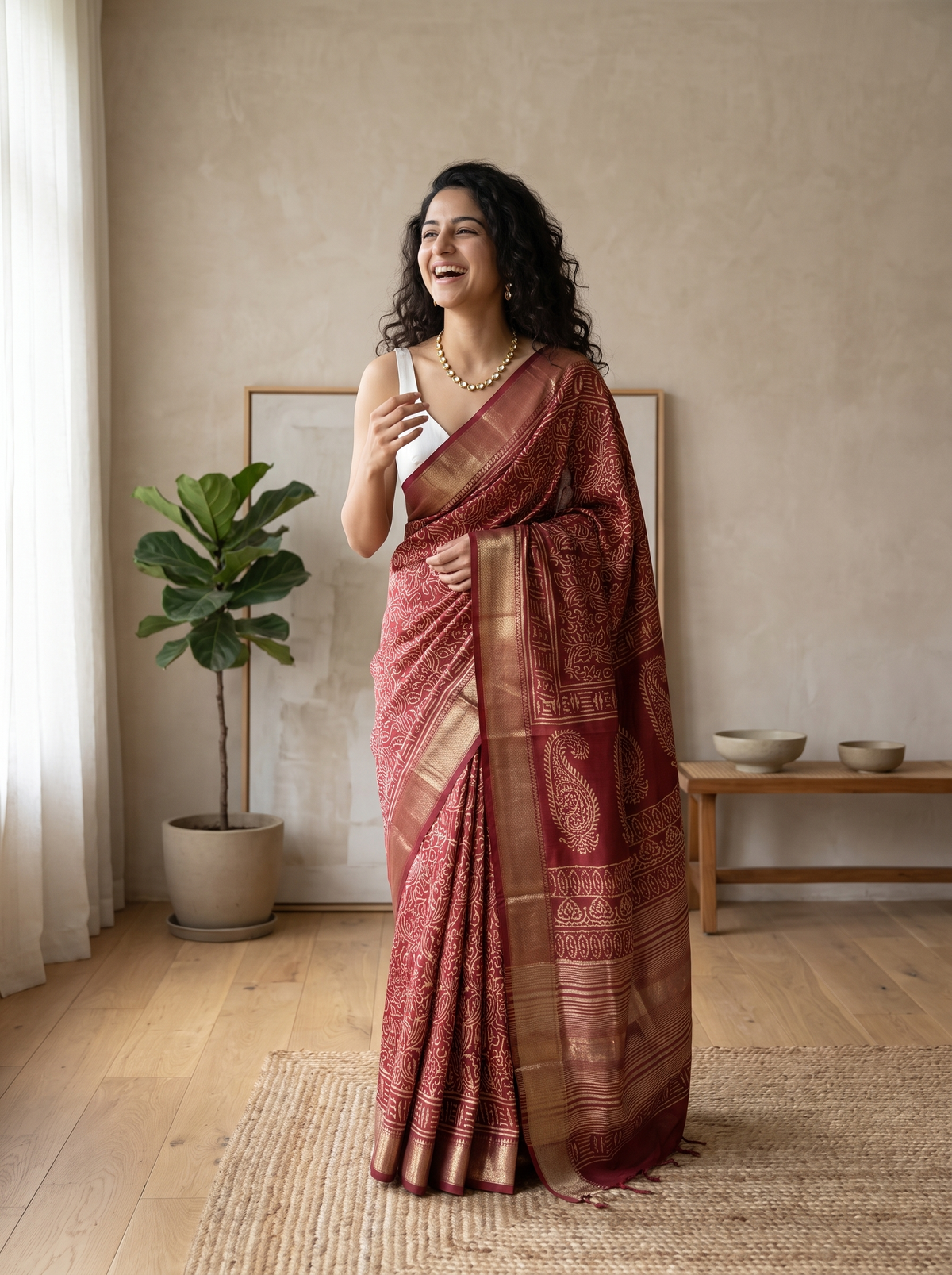 Red Diva Maheshwari Cotton Silk Saree