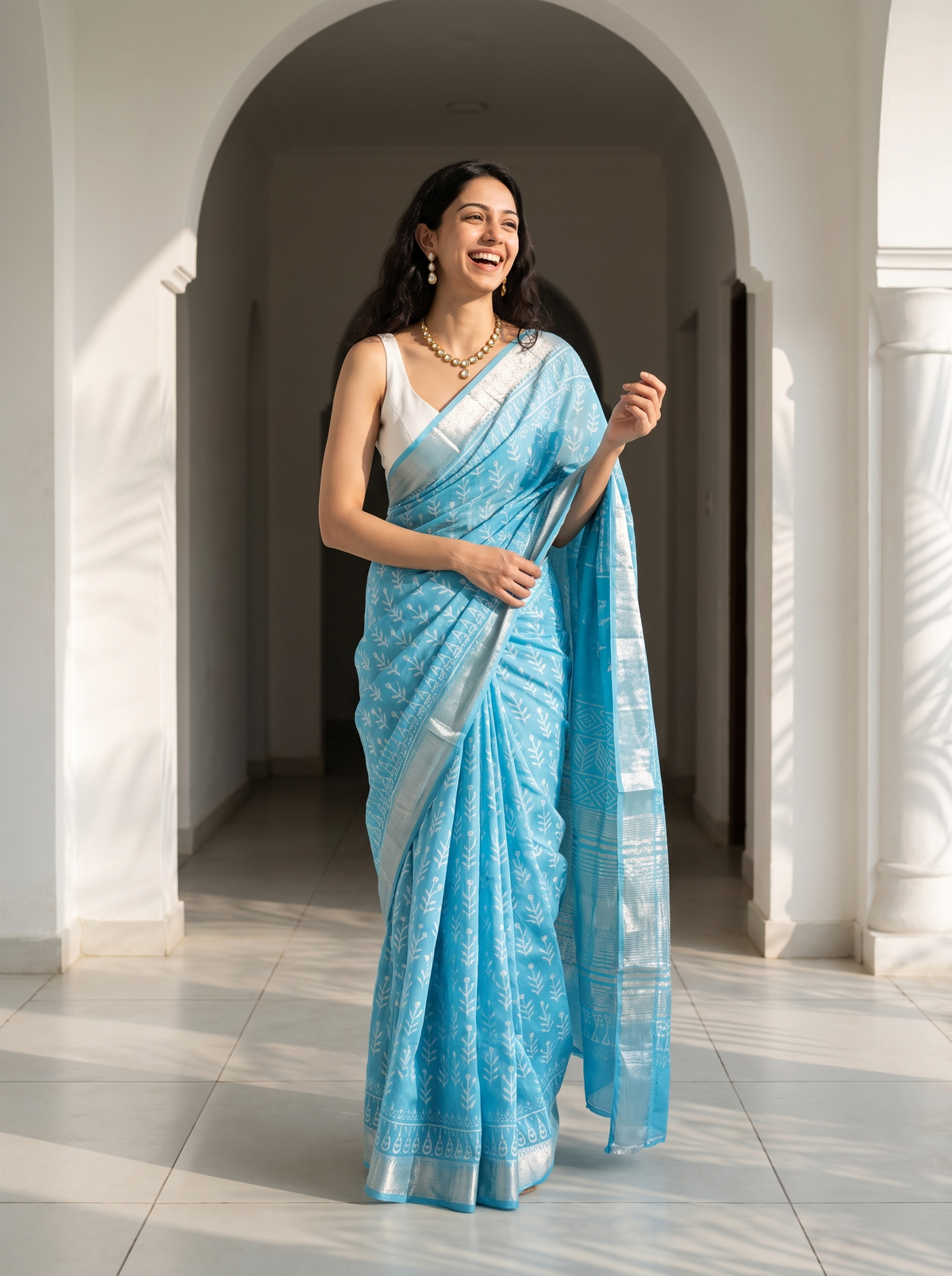 Blue Mist Maheshwari Cotton Silk Saree