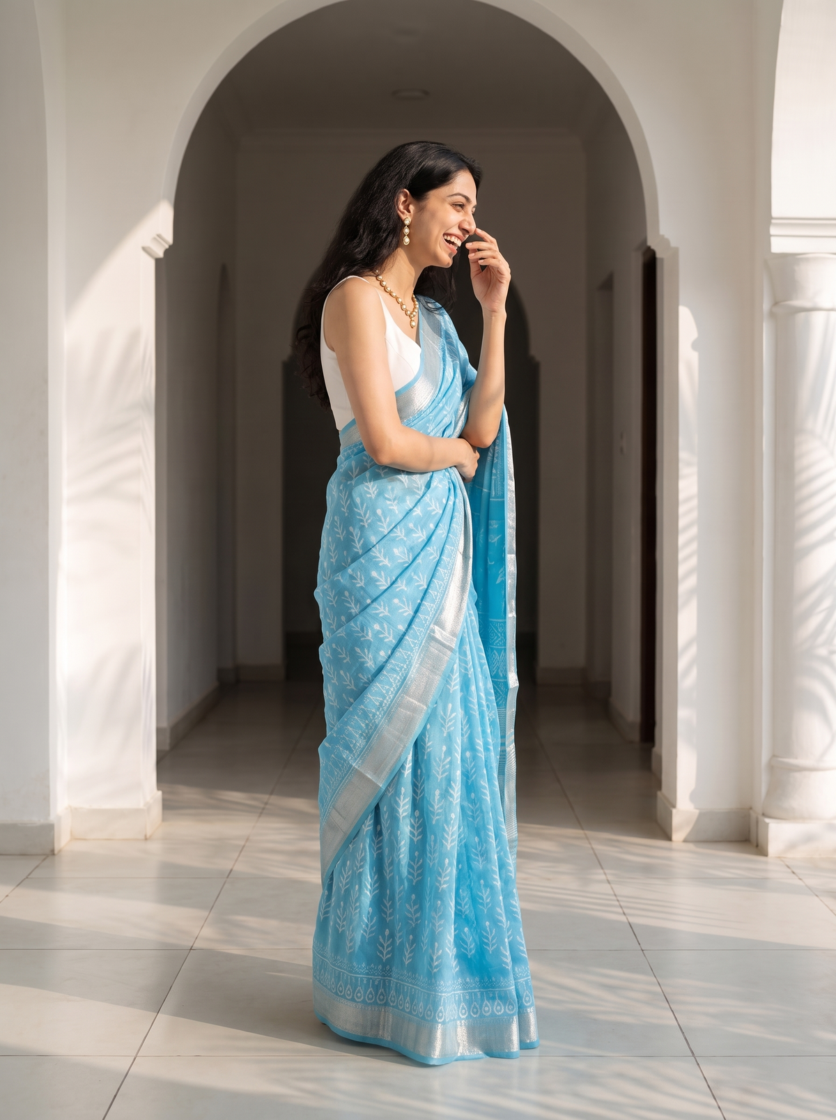 Blue Mist Maheshwari Cotton Silk Saree
