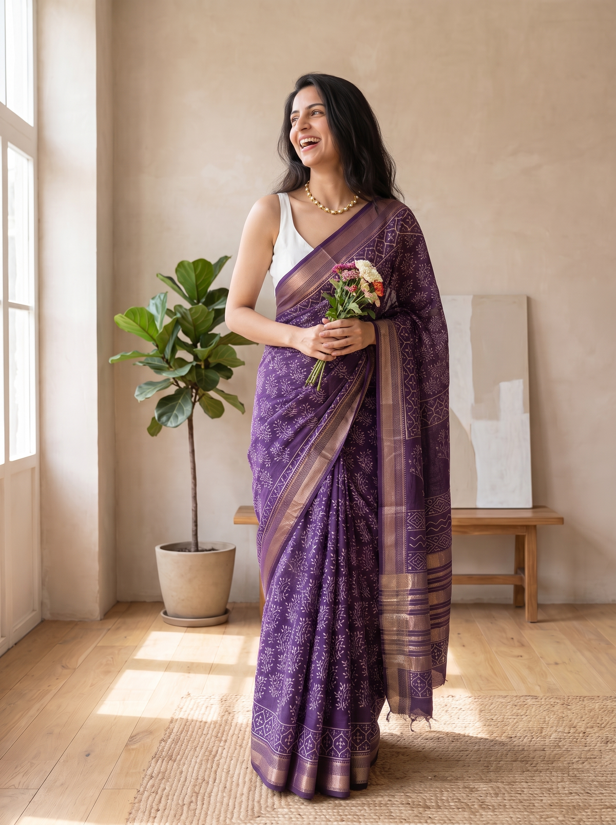 Madhubani Maheshwari Cotton Silk Saree