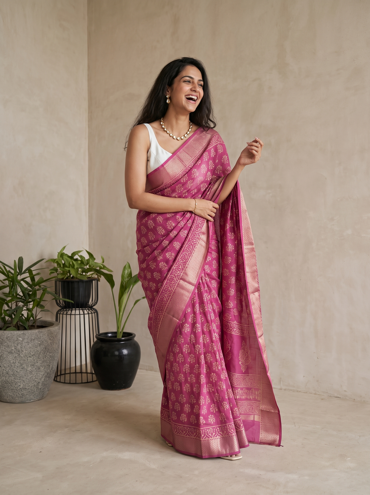 Gulabi Rani Maheshwari Cotton Silk Saree