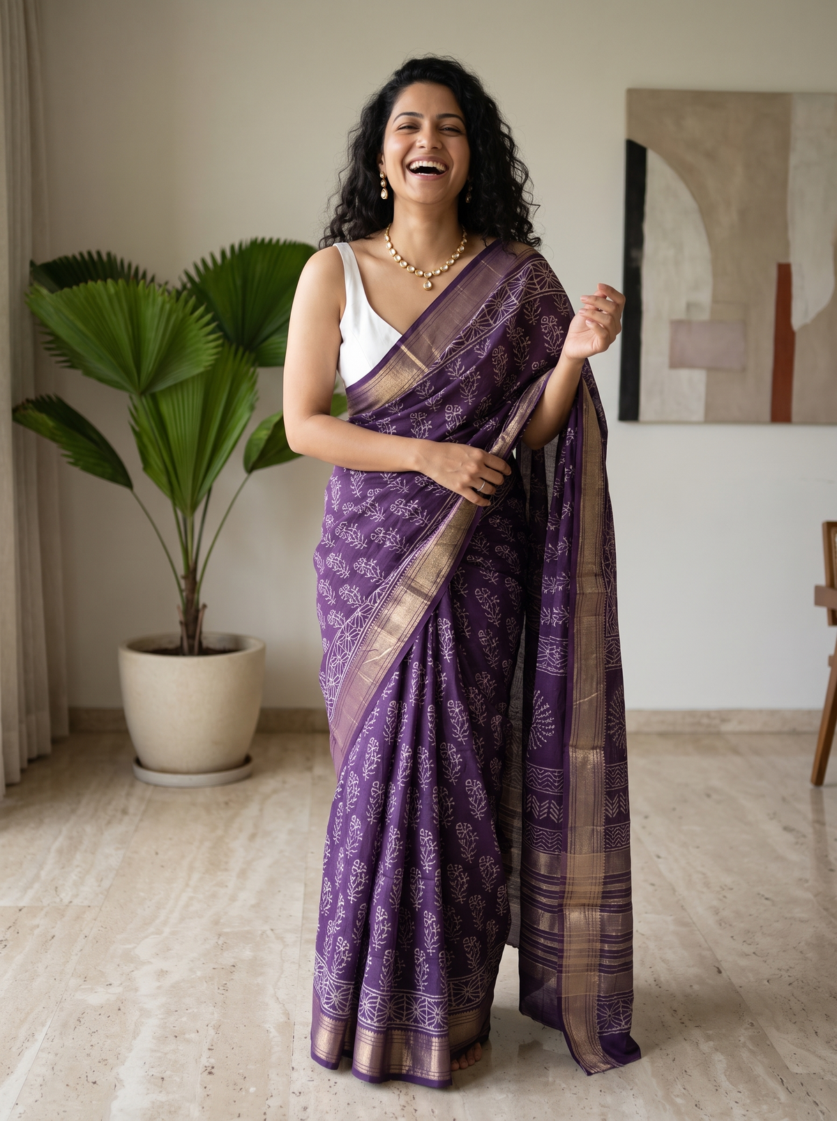 Purple Noor Maheshwari Cotton Silk Saree