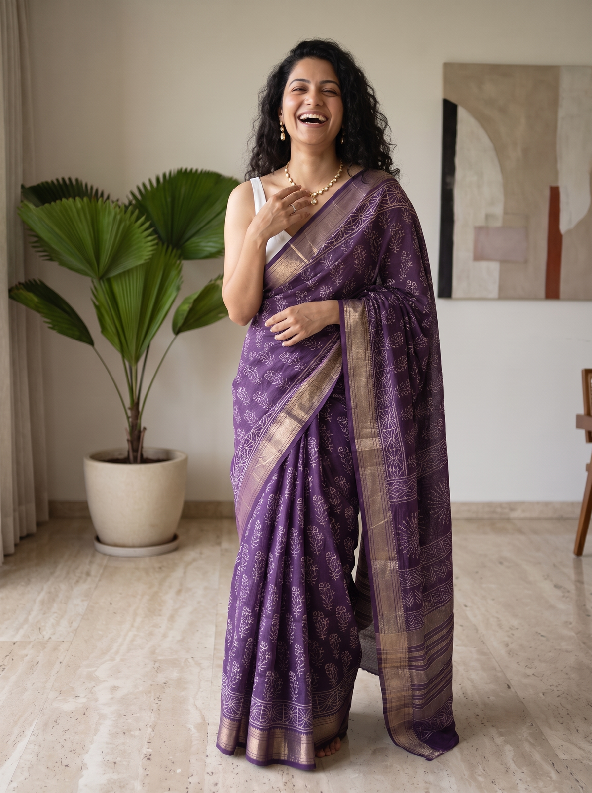 Purple Noor Maheshwari Cotton Silk Saree