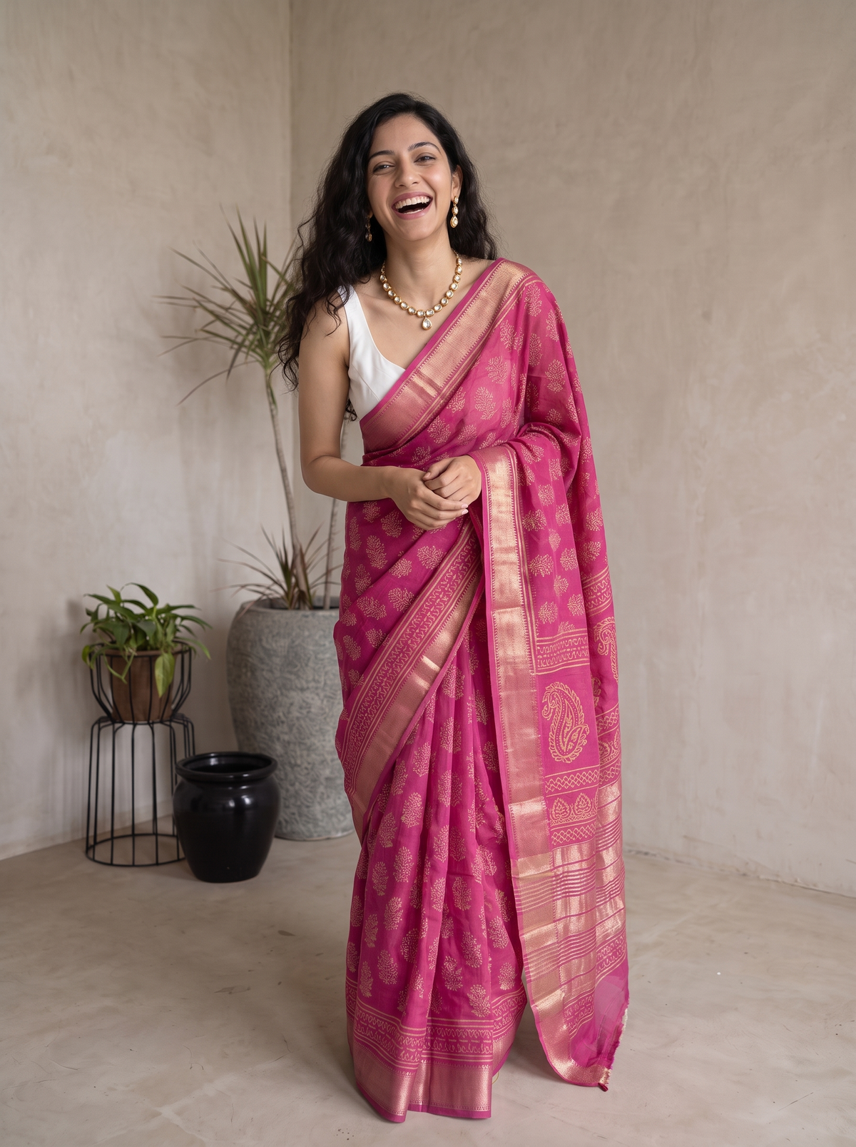 Gulabi Shaam Maheshwari Cotton Silk Saree