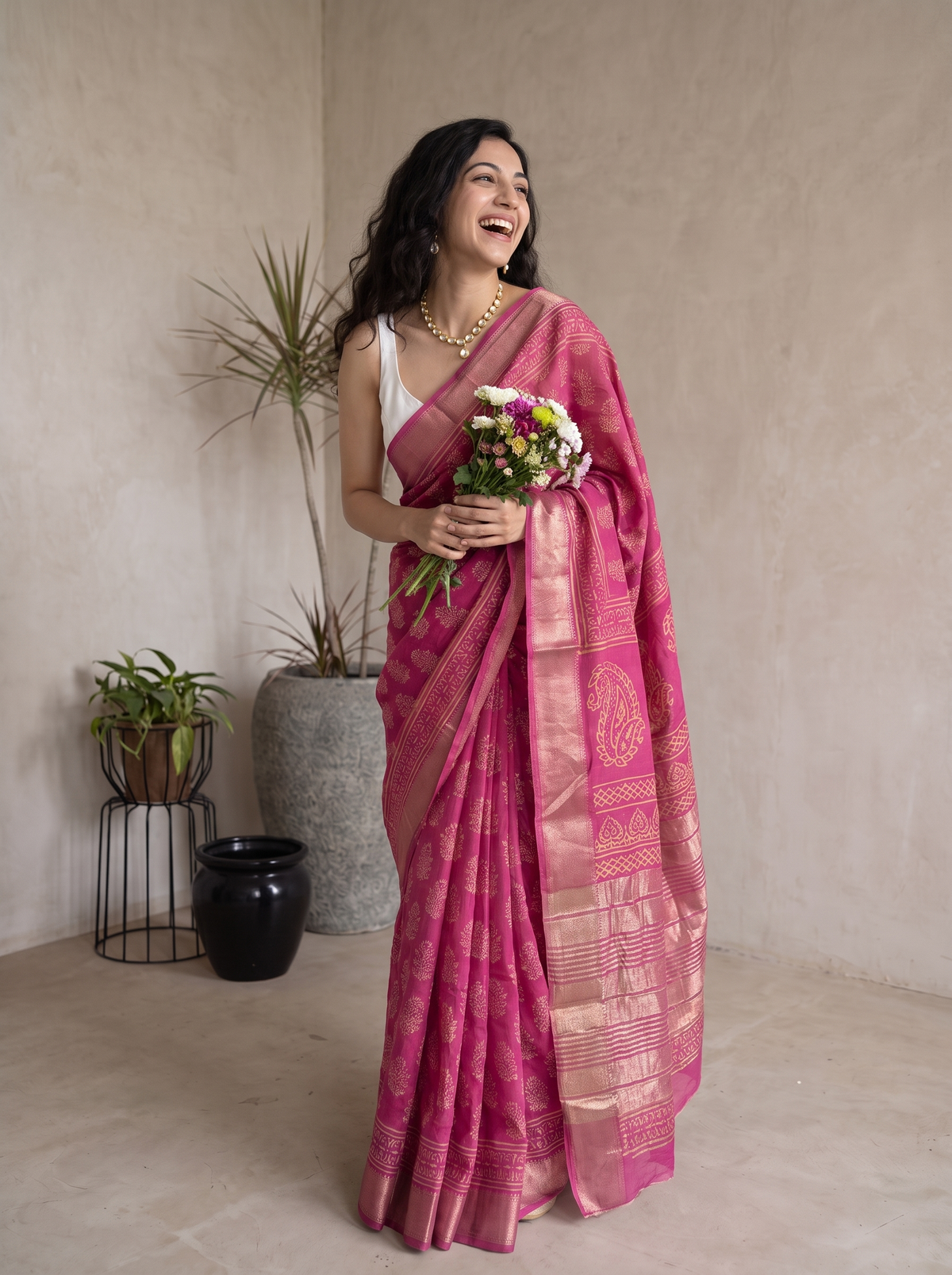 Gulabi Shaam Maheshwari Cotton Silk Saree