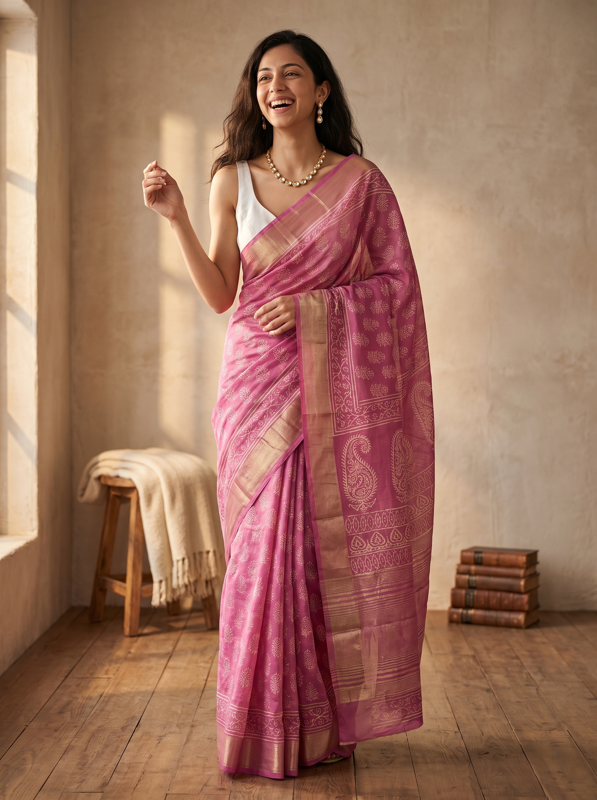 Blush Muse Maheshwari Cotton Silk Saree