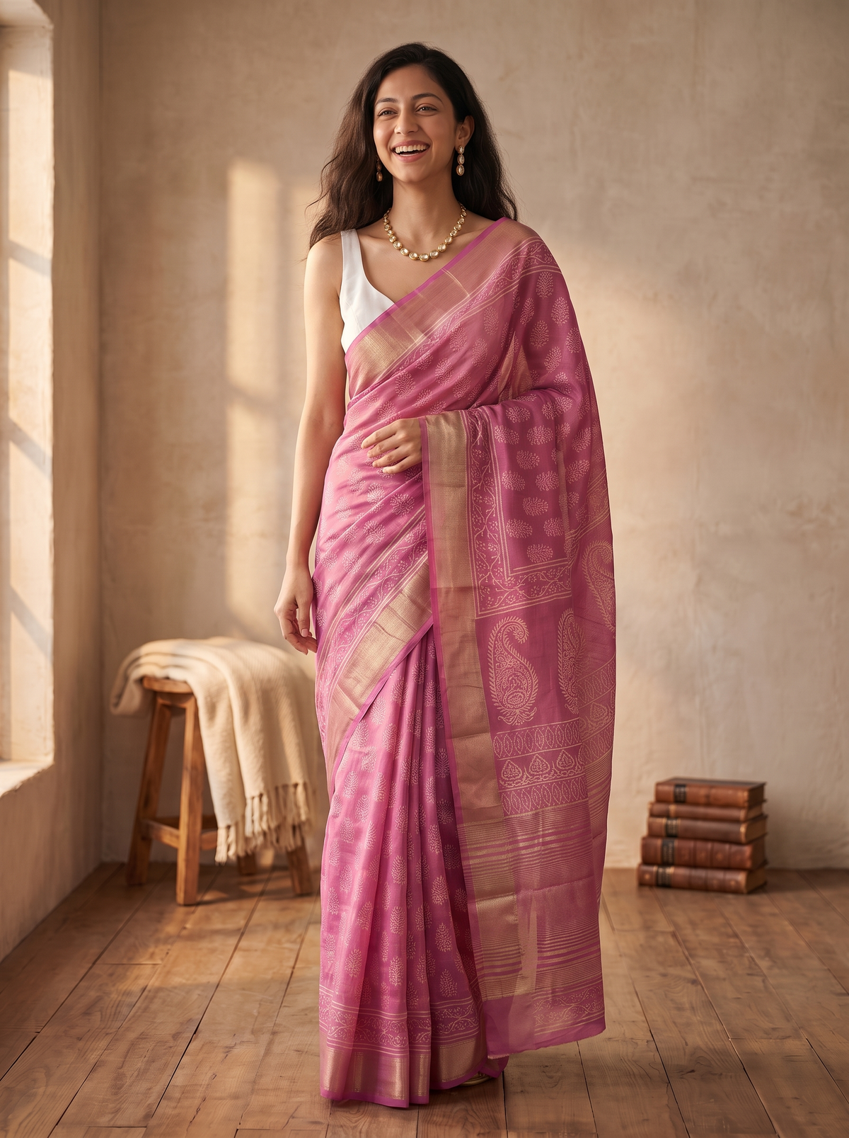 Blush Muse Maheshwari Cotton Silk Saree