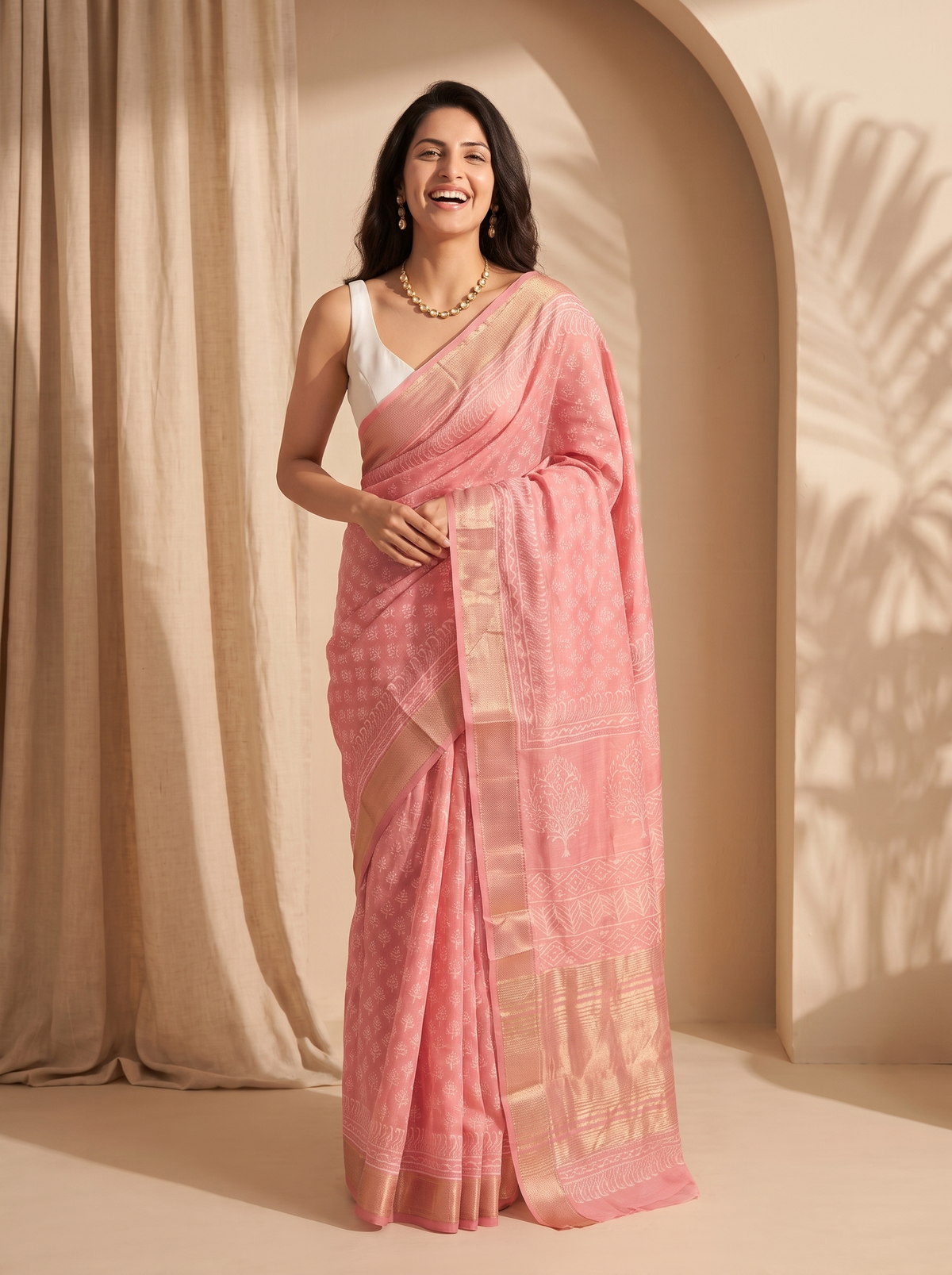 Petal Pink Maheshwari Cotton Silk Saree