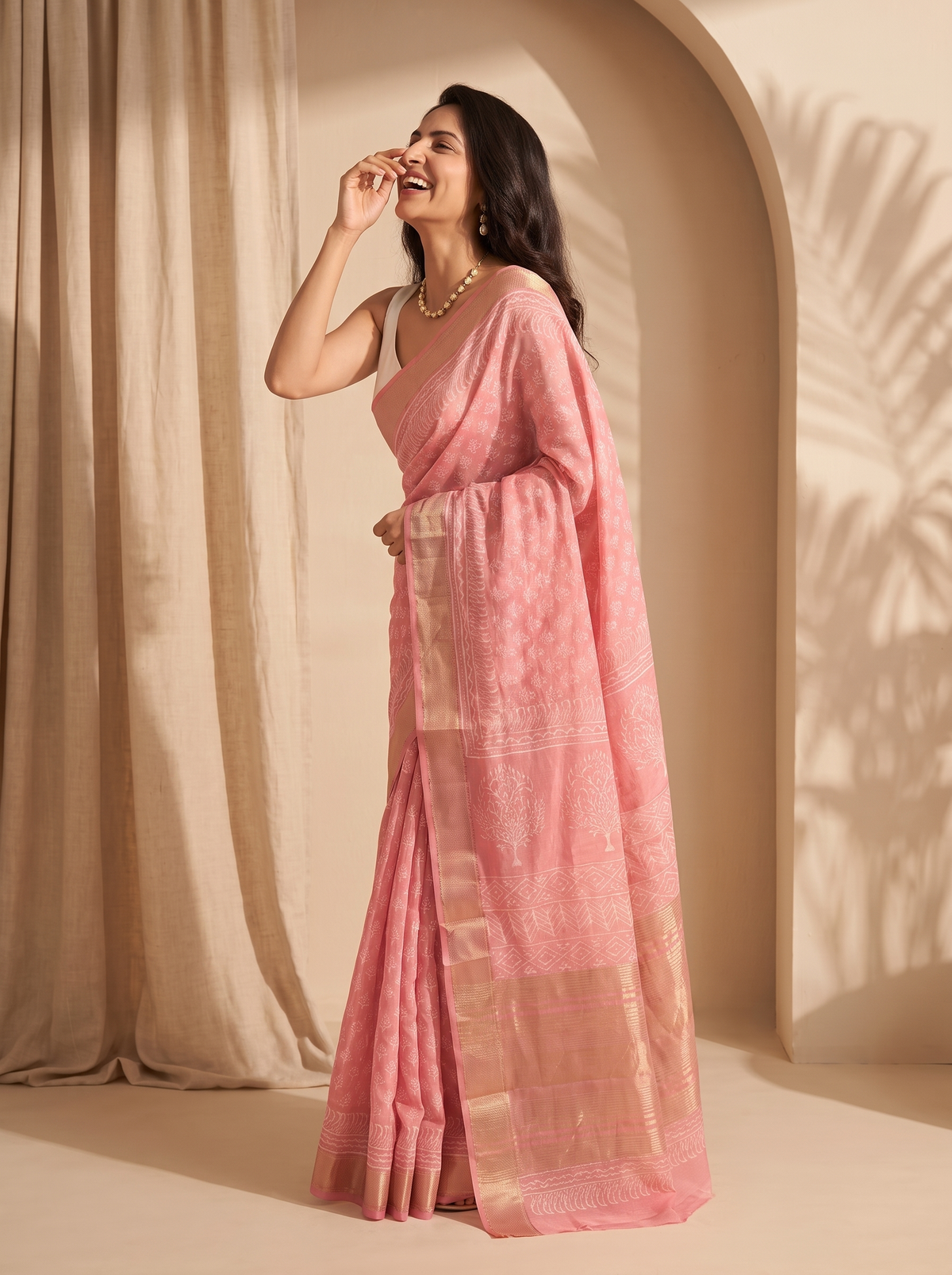 Petal Pink Maheshwari Cotton Silk Saree