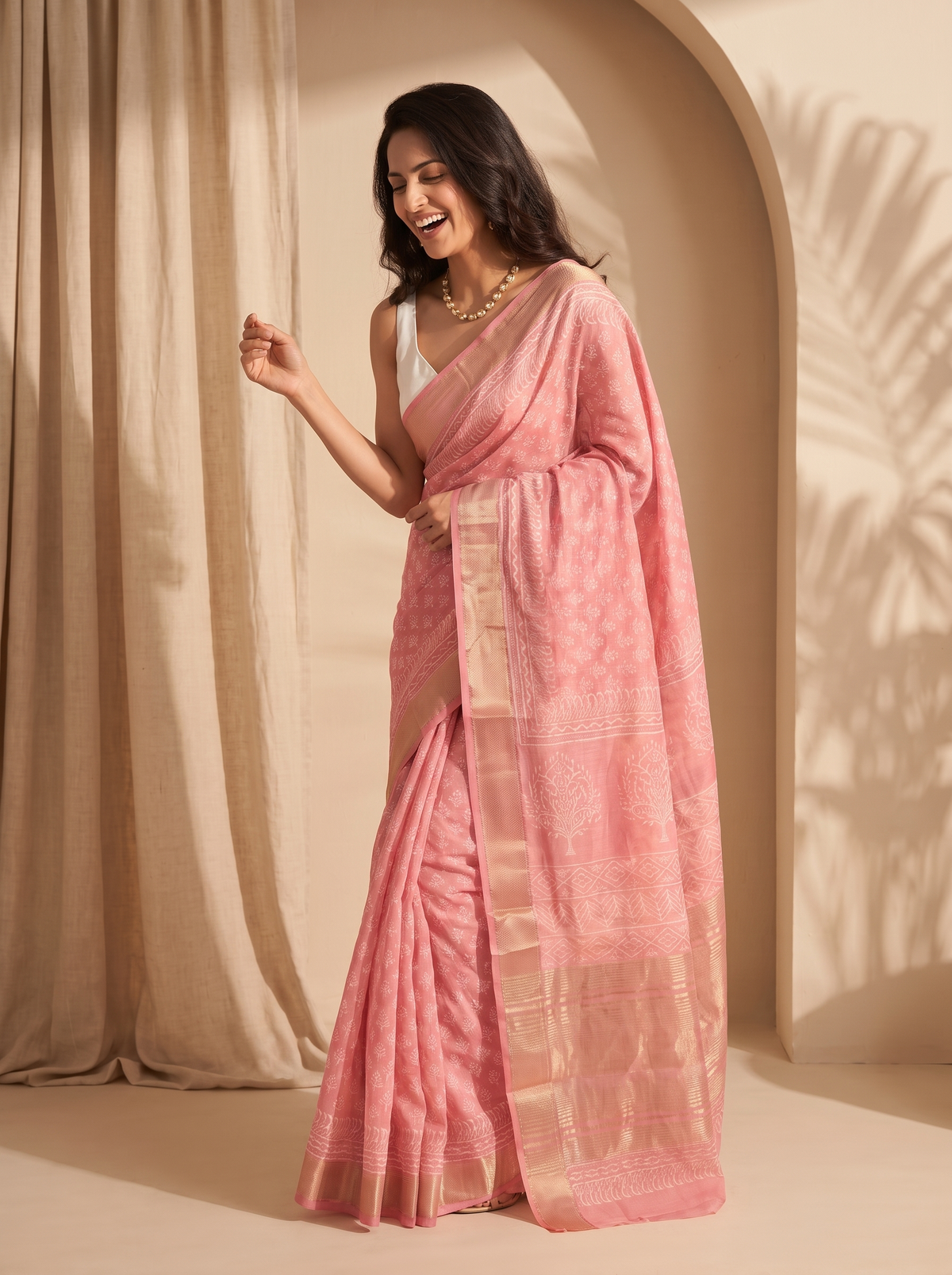 Petal Pink Maheshwari Cotton Silk Saree