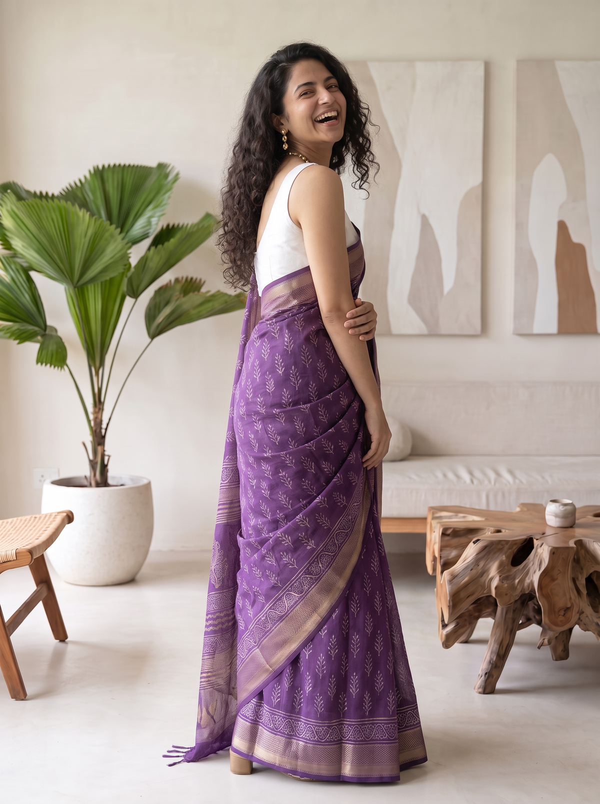 Adaa Purple Maheshwari Cotton Silk Saree