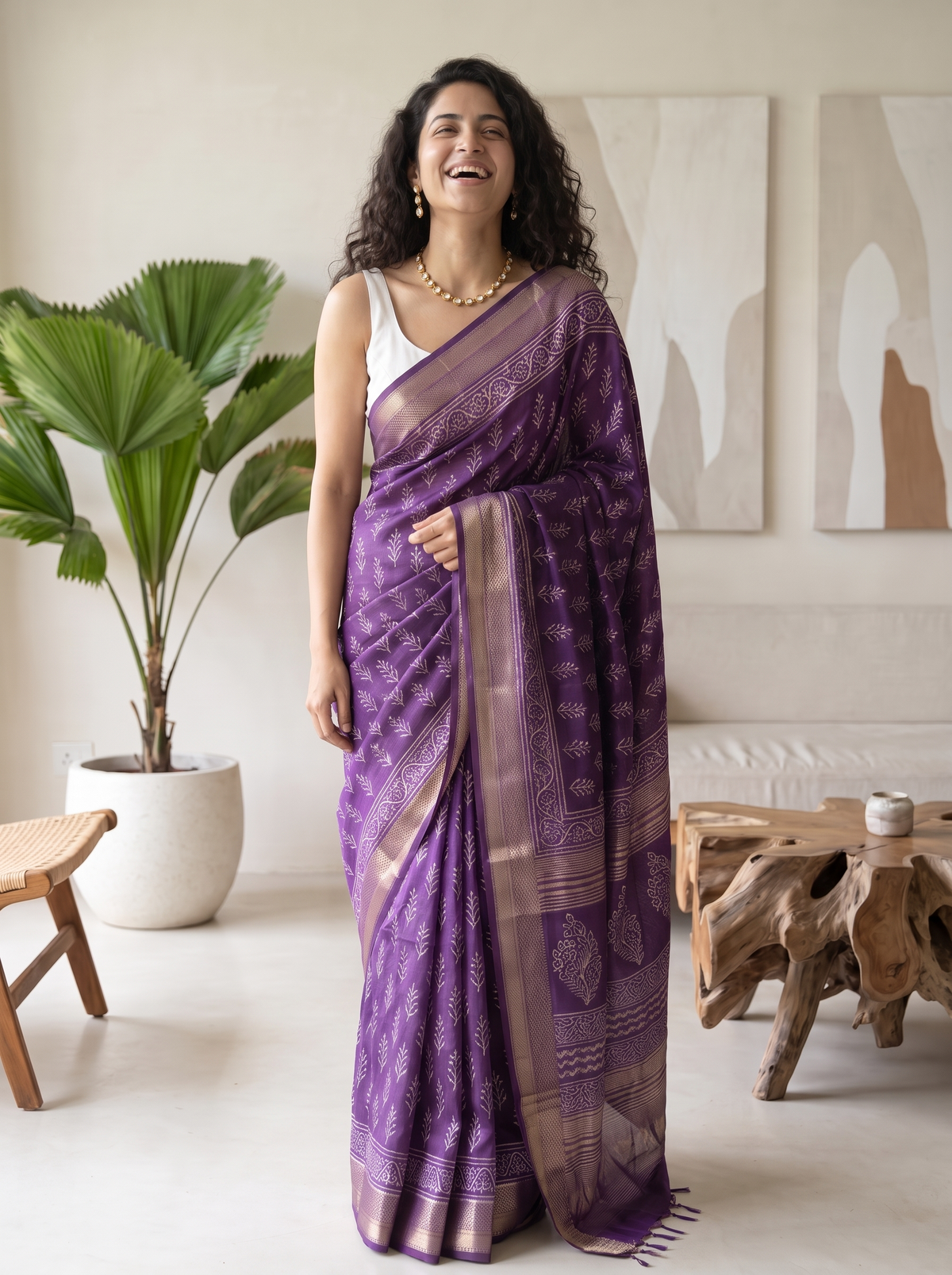 Adaa Purple Maheshwari Cotton Silk Saree