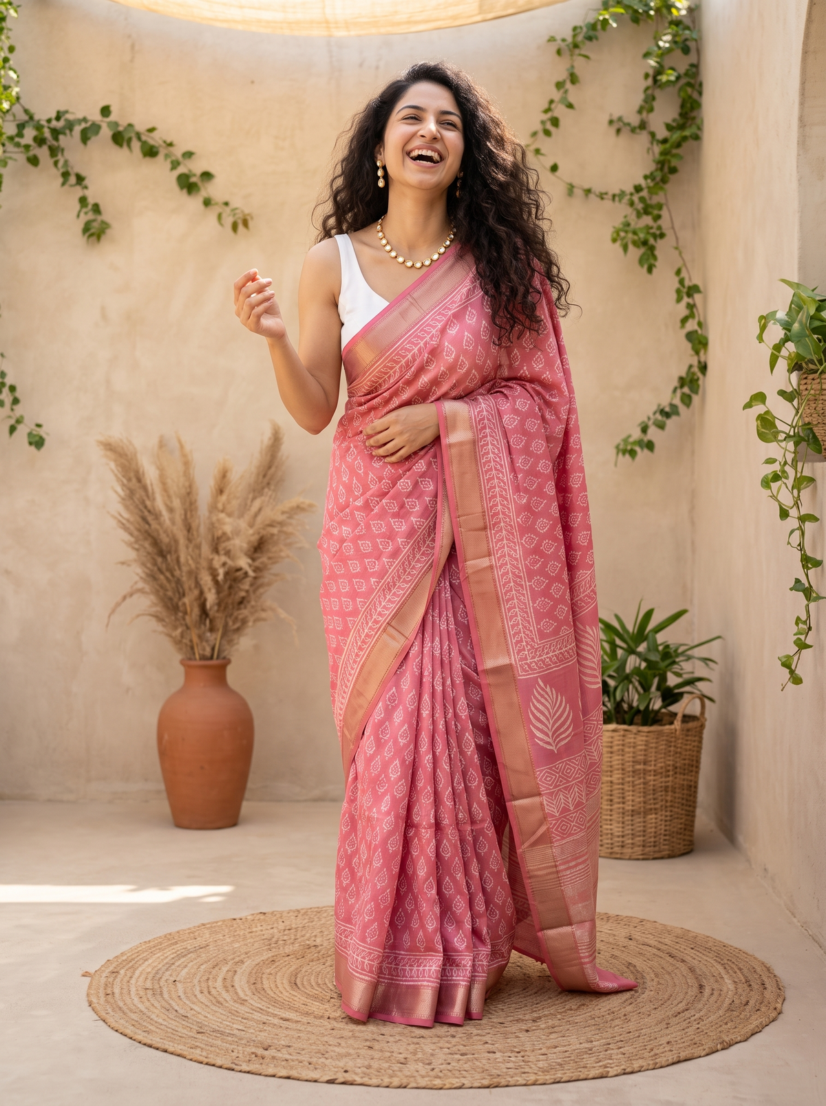 Soft Rose Maheshwari Cotton Silk Saree