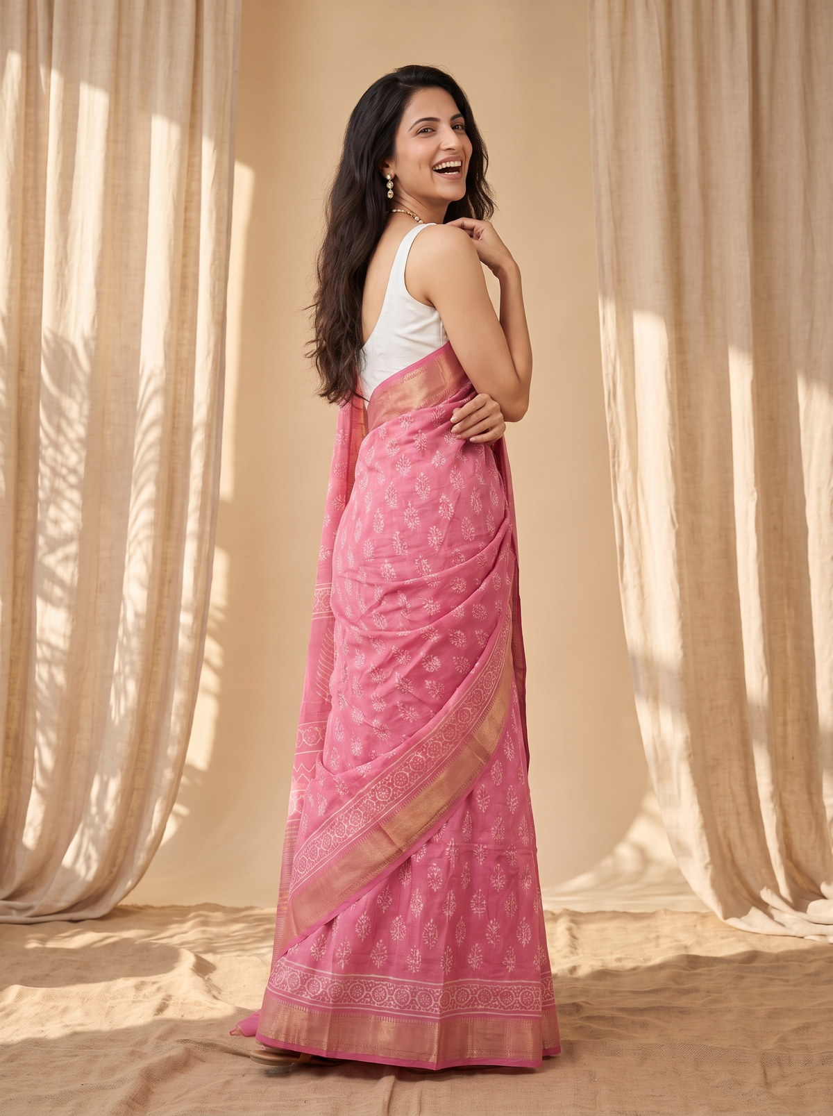 Pink Mehfil Maheshwari cotton Silk Saree